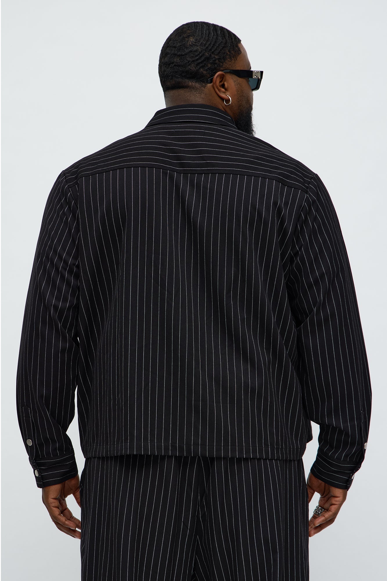 Cropped Striped Button Up Shirt - Black