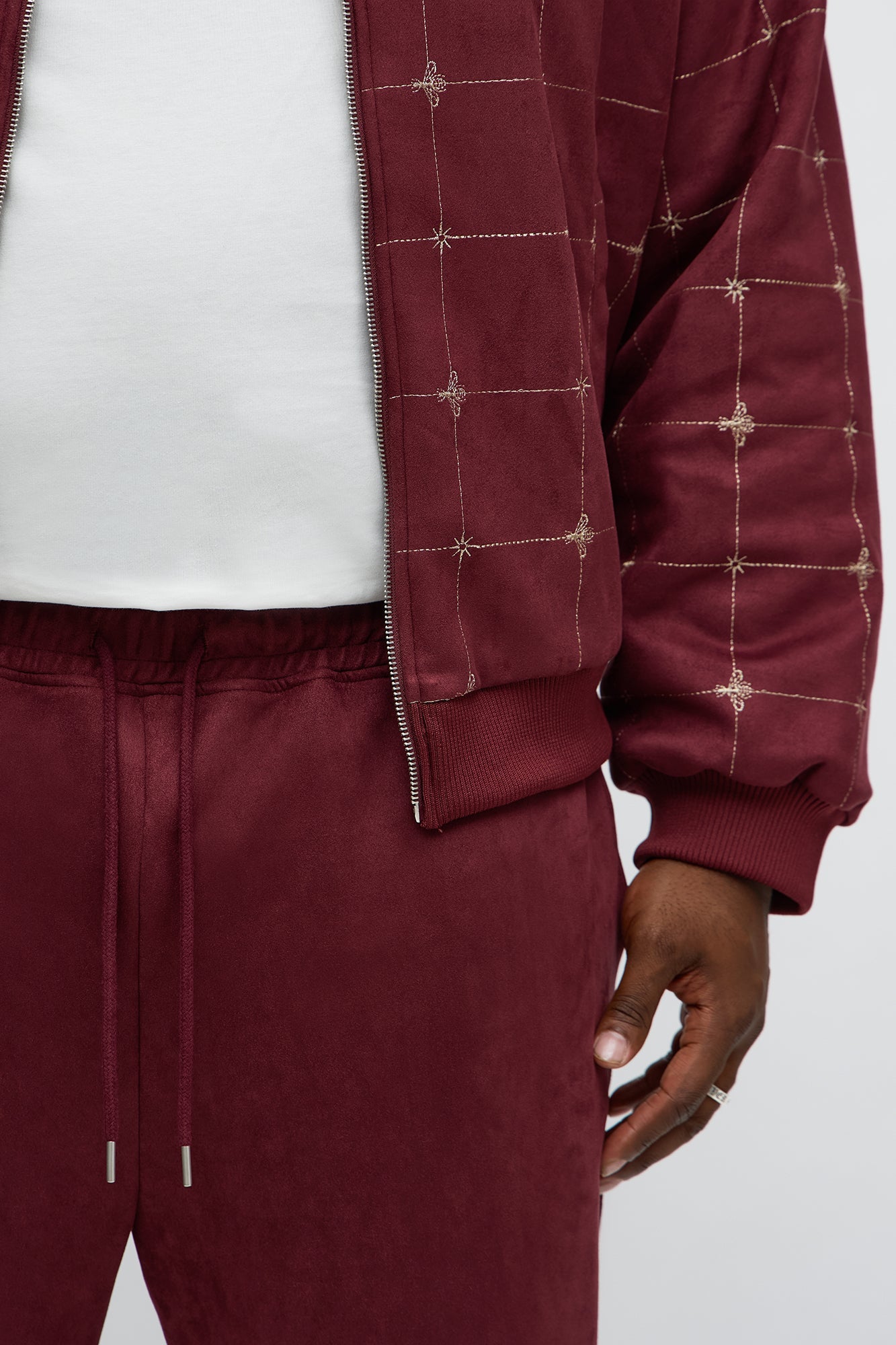 Straight Faux Velvet Buzzed Pant - Burgundy