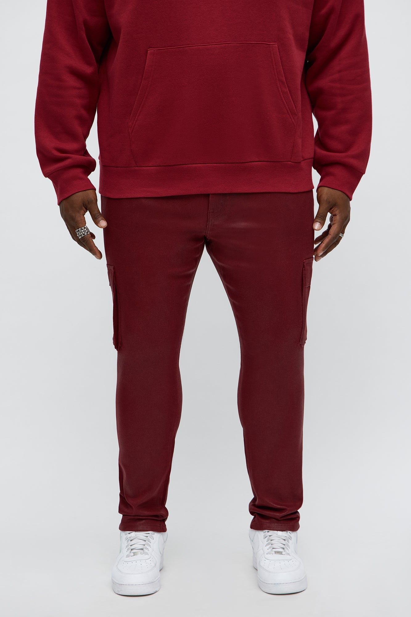 Skinny Down The Streets Waxed Cargo Jean - Burgundy
