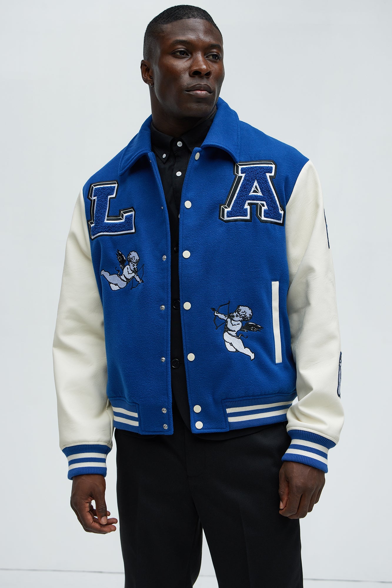 LA Patchwork Varsity Jacket - Royal/combo