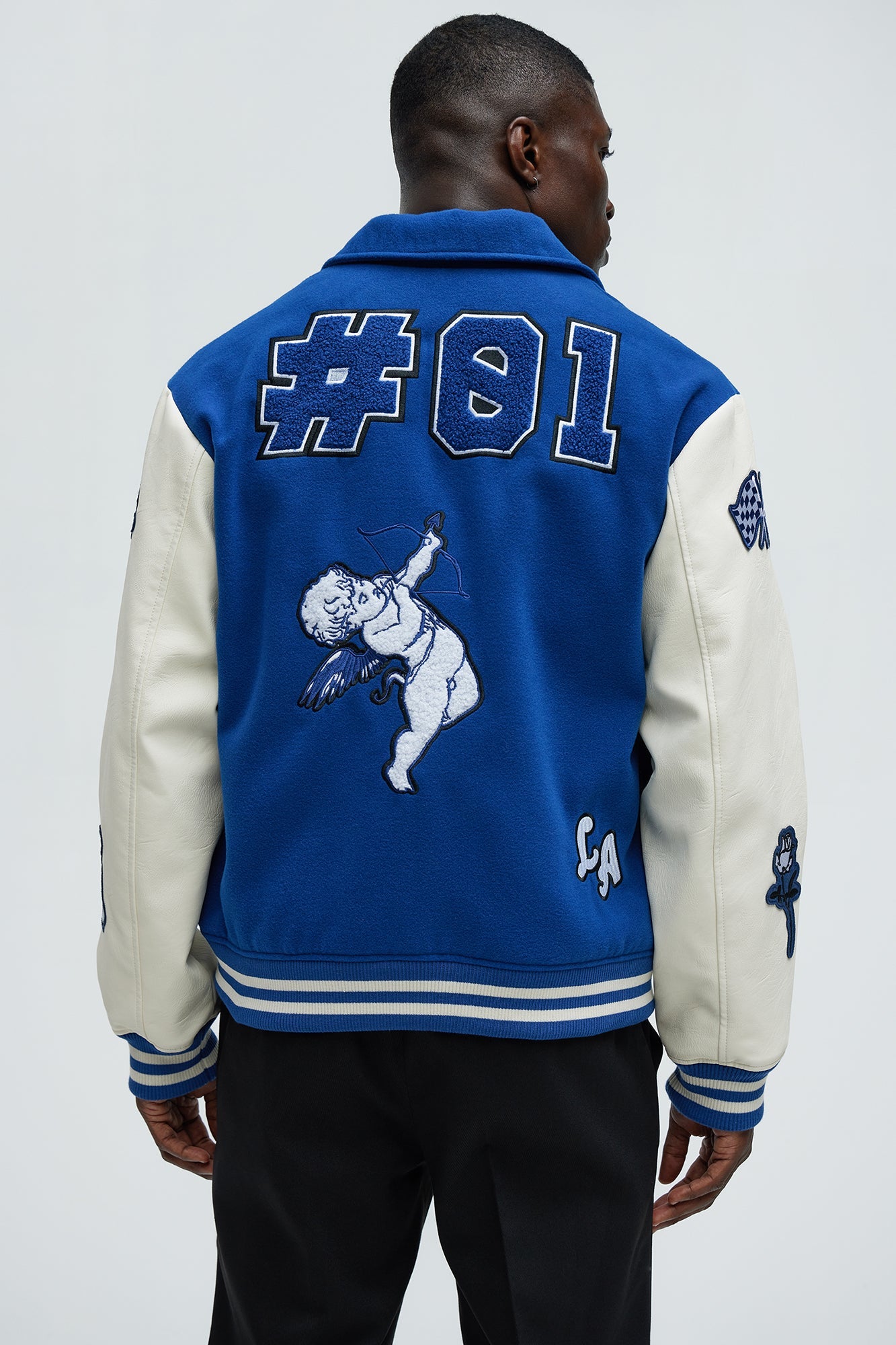 LA Patchwork Varsity Jacket - Royal/combo