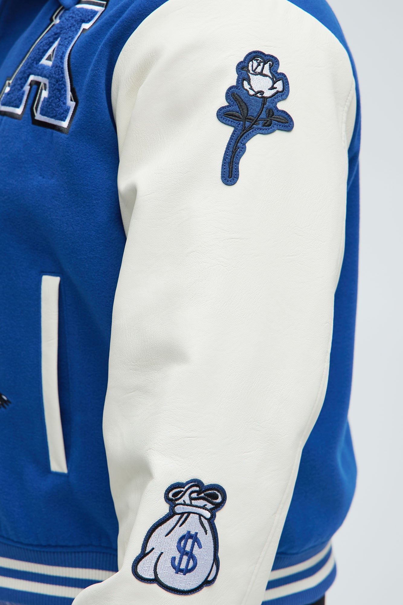 LA Patchwork Varsity Jacket - Royal/combo