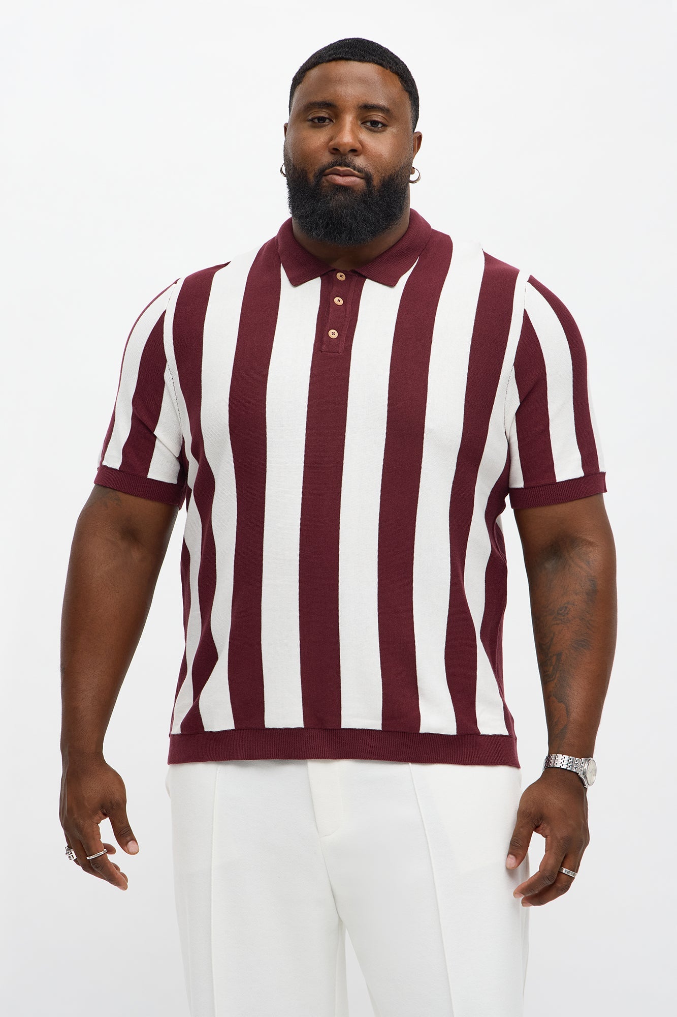 Old Sport Striped Short Sleeve Polo - Burgundy/combo