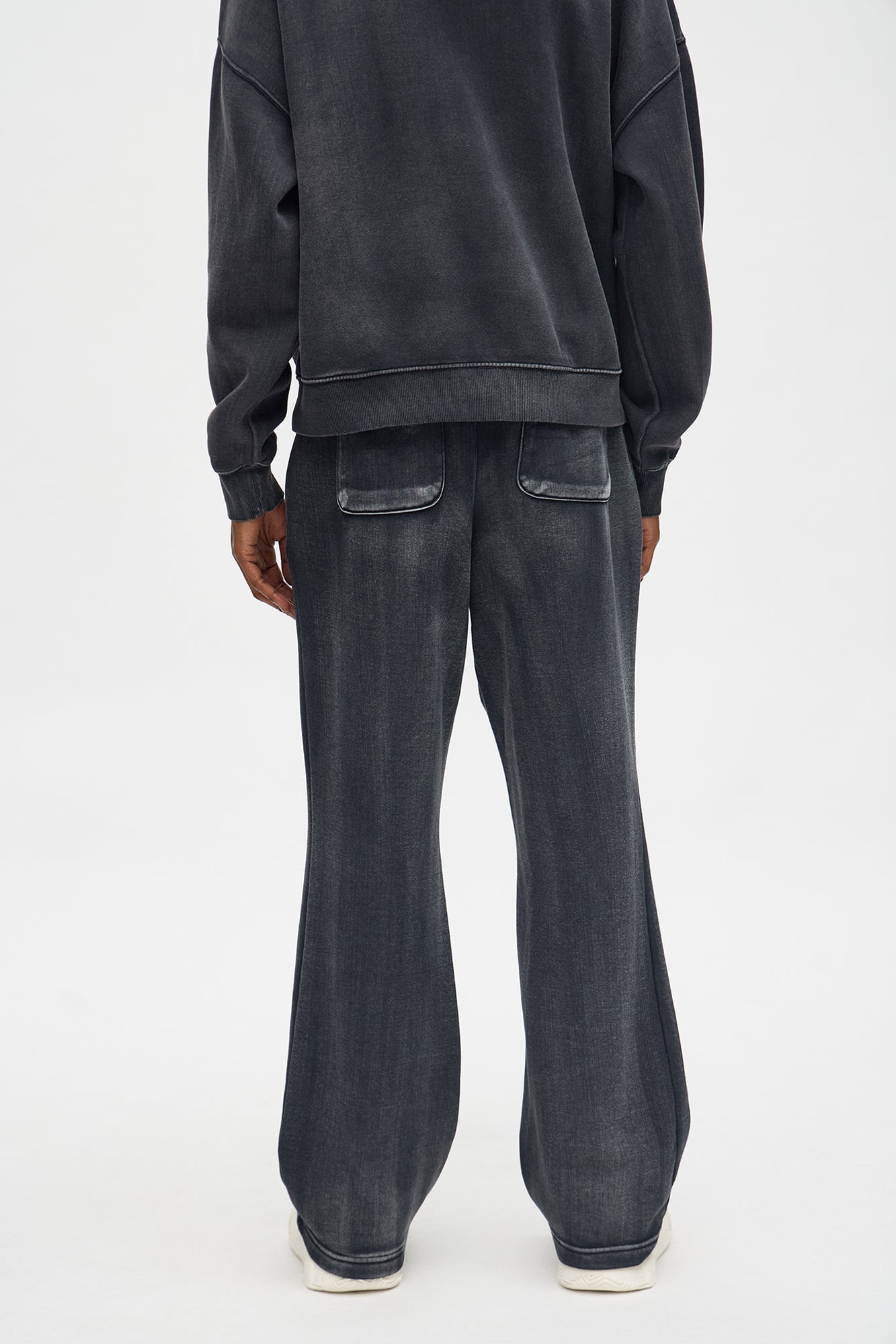 Acid Wash Heavyweight Slim Flare Sweatpants - Black