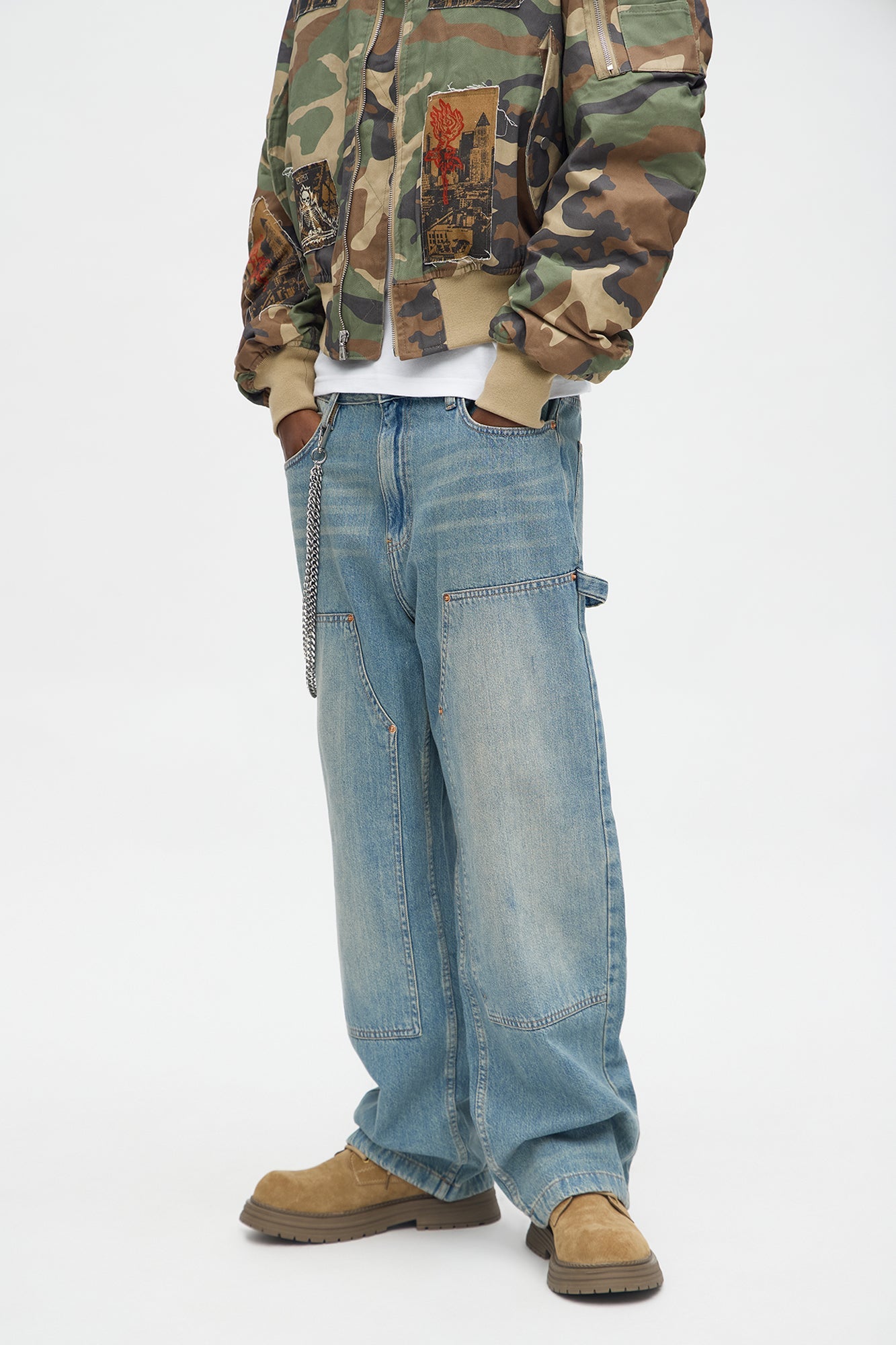 Baggy Double Knee Jean - Medium Blue Wash