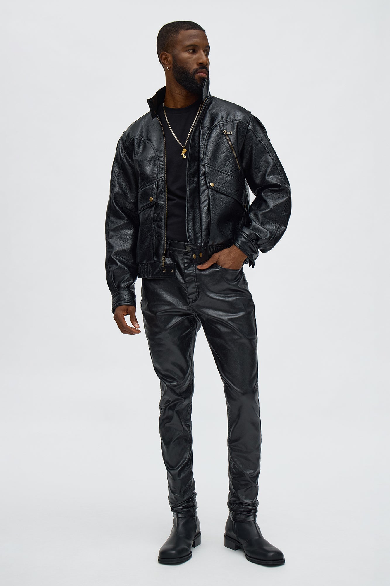 Stacked Skinny High Shine Wax Coated Jean - Black