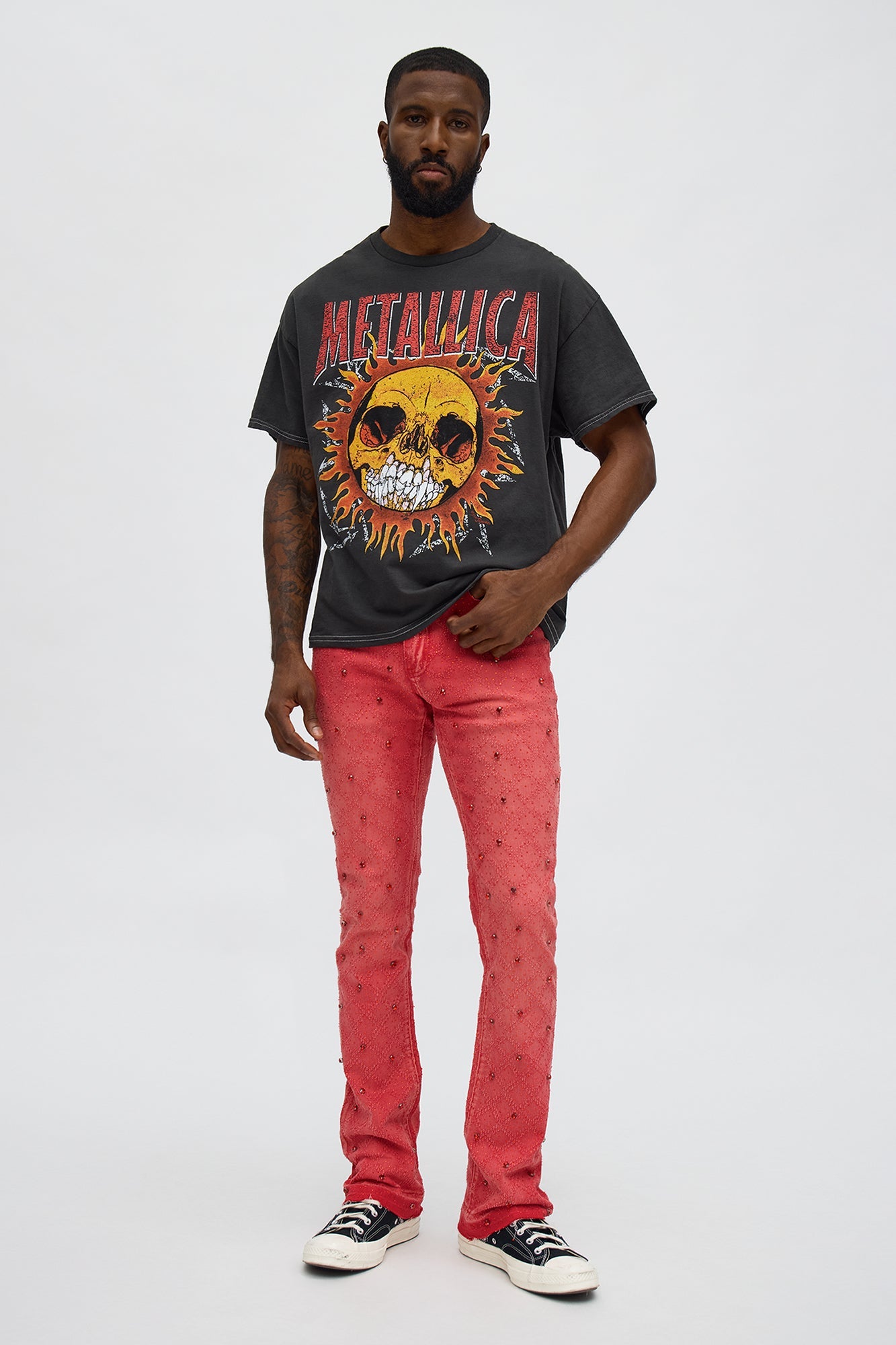 Stacked Slim Flare We WIldin In Bling Jean - Red