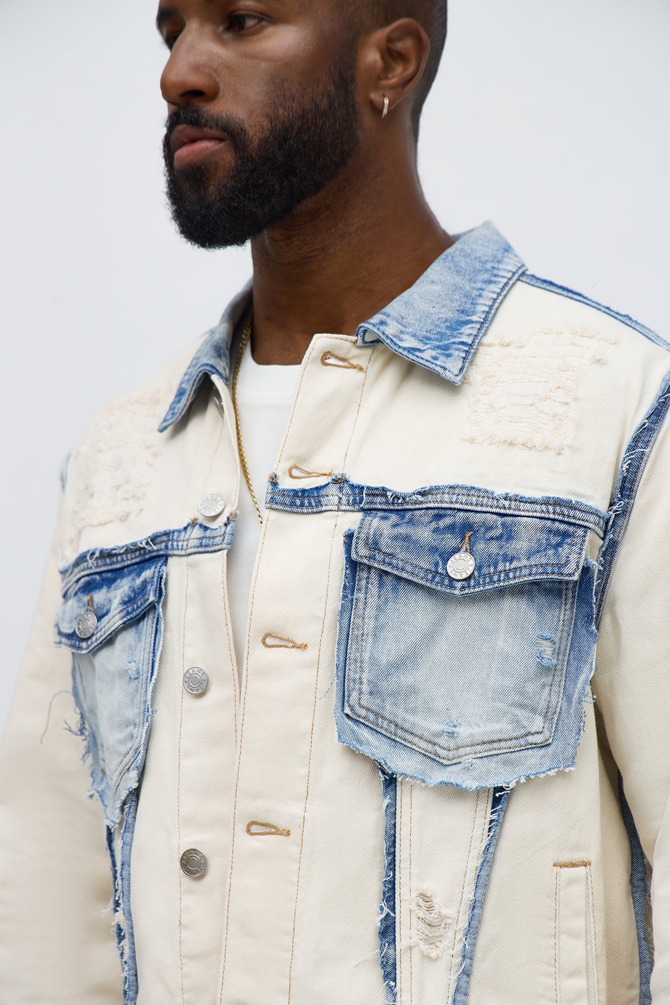 Benji Fray Denim Trucker Jacket - Off White/combo