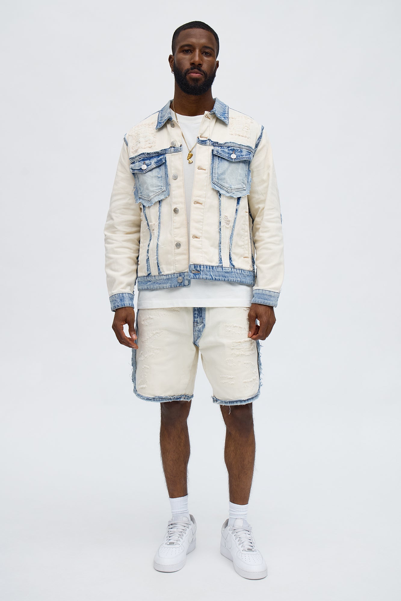 Relaxed Benji Fray Denim Short - Off White/combo