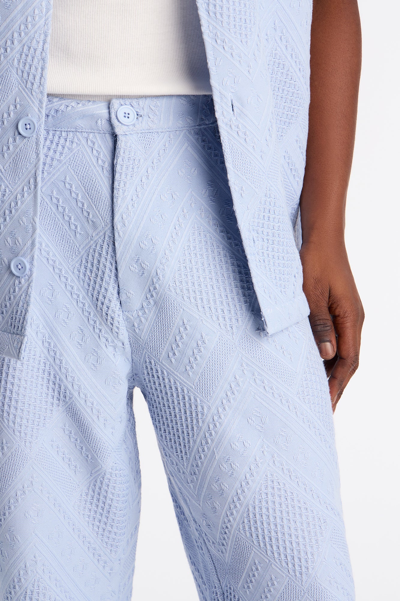 Straight Twist Weave Textured Pant - Light Blue