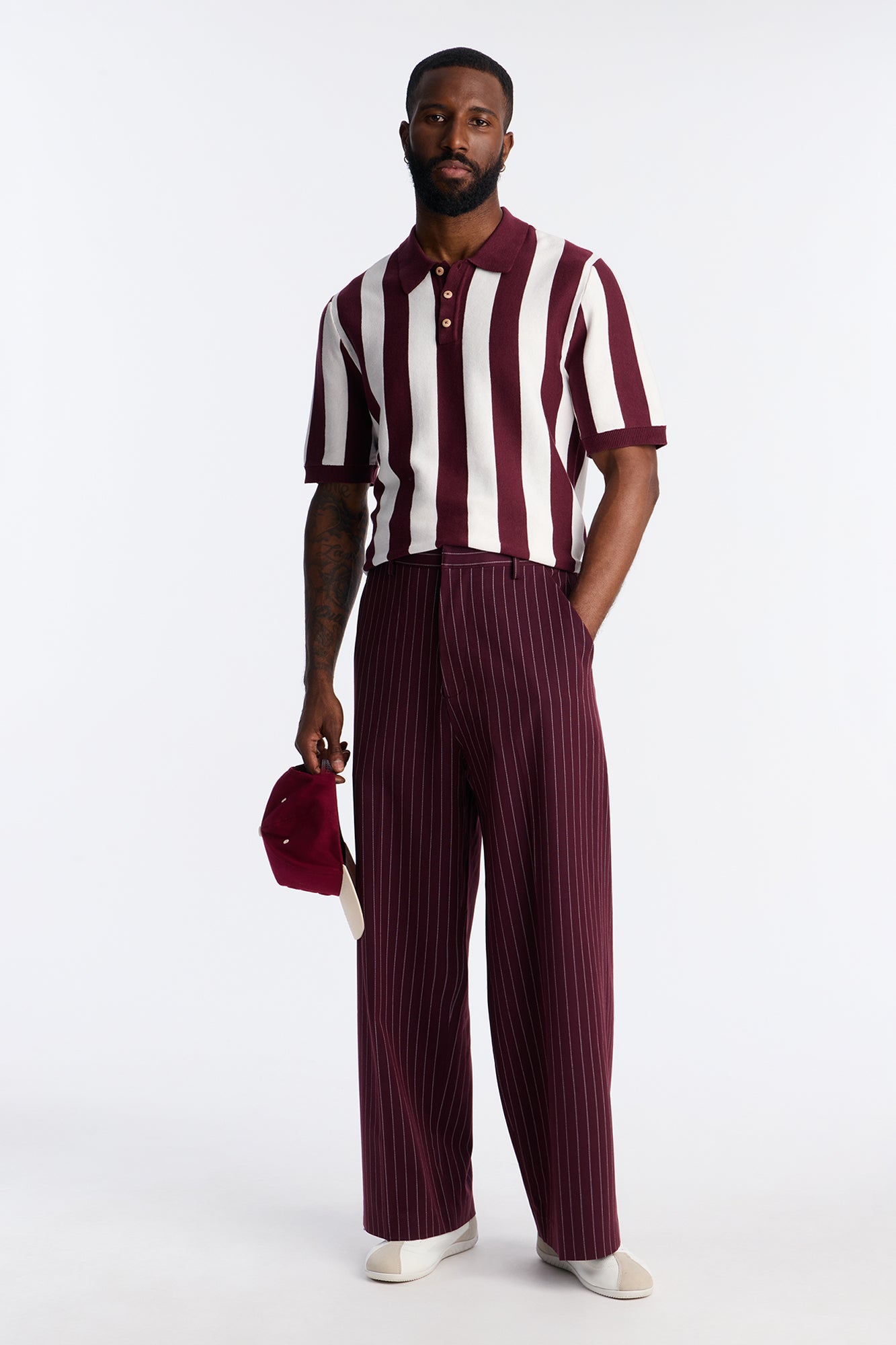 Old Sport Striped Short Sleeve Polo - Burgundy/combo