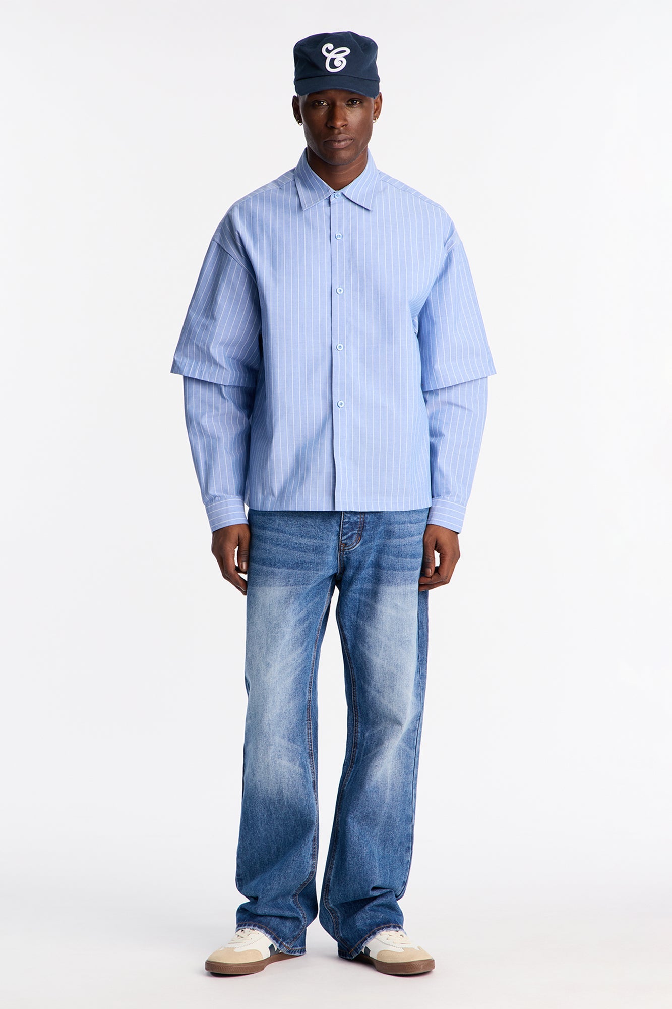 Twofold Sleeve Button Up Shirt - Blue/combo