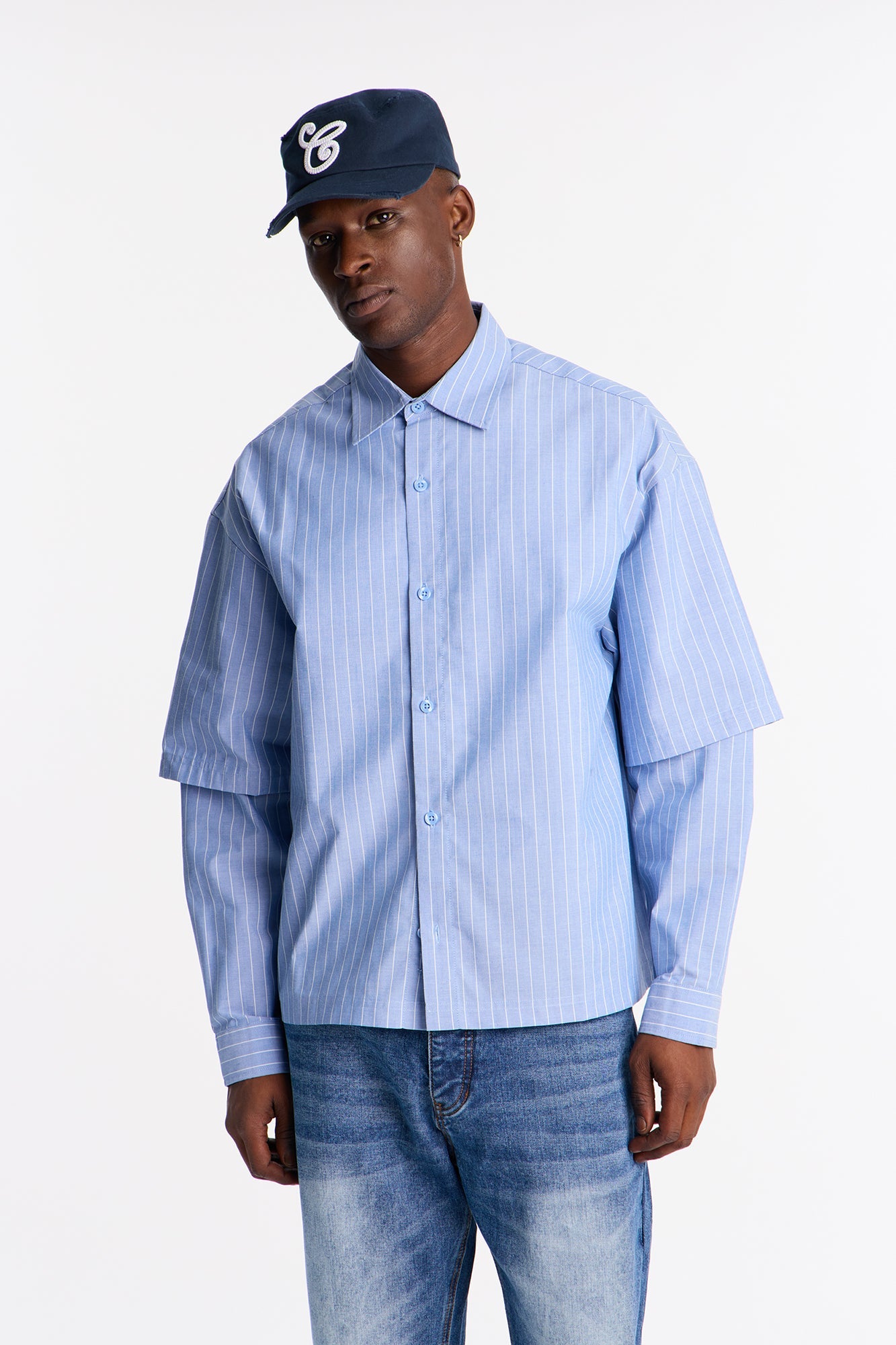 Twofold Sleeve Button Up Shirt - Blue/combo
