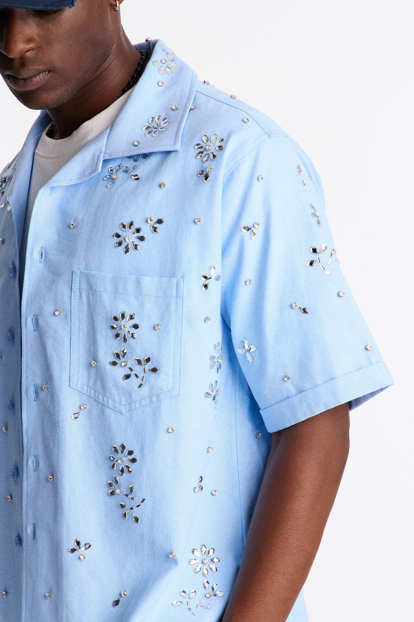Chrome Bloom Cuban Button Up Shirt - Light Blue