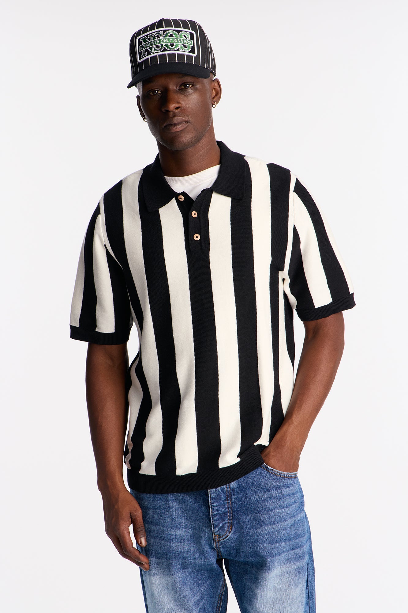Old Sport Striped Short Sleeve Polo - Black/combo