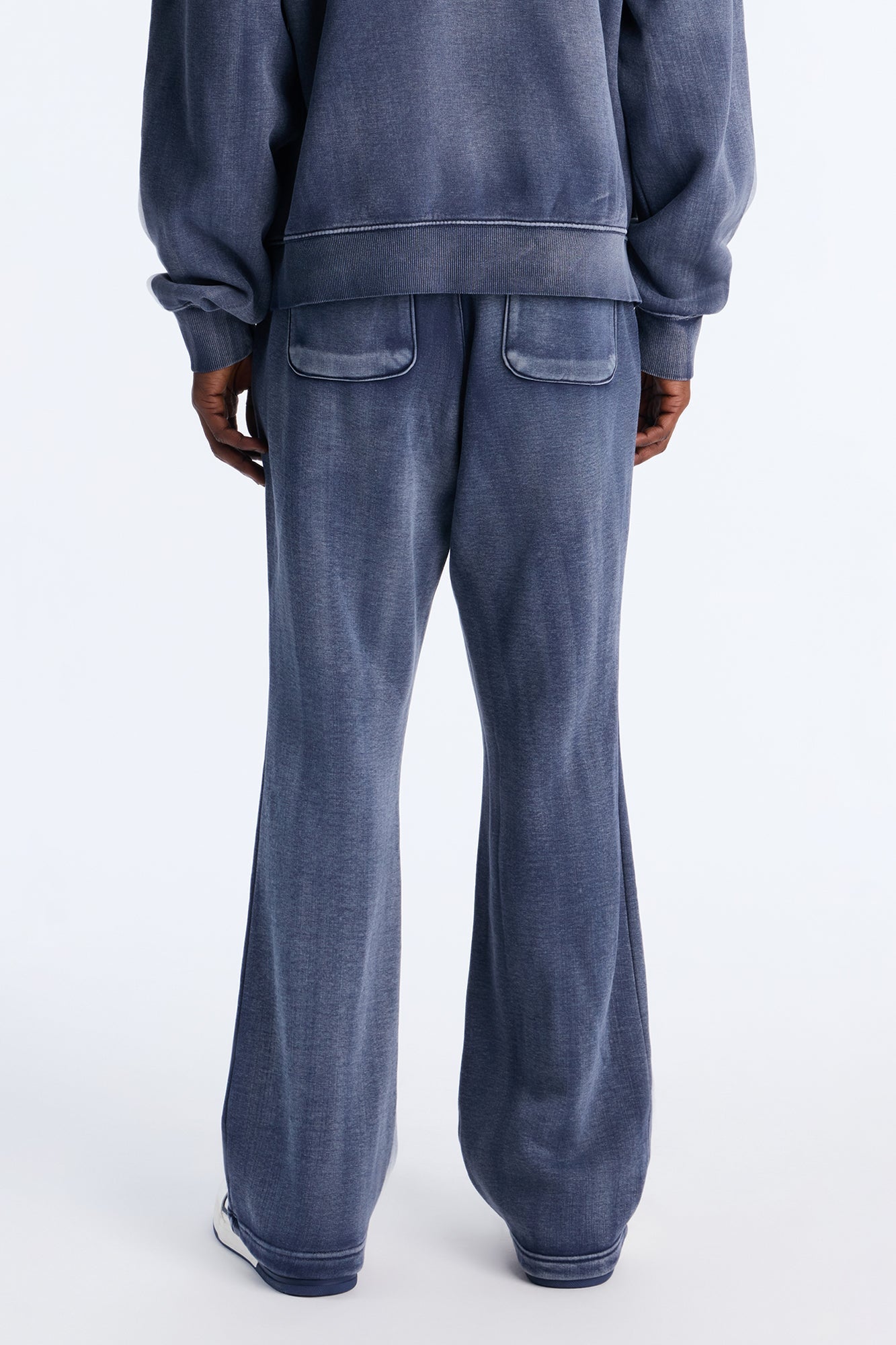 Acid Wash Heavyweight Slim Flare Sweatpants - Navy