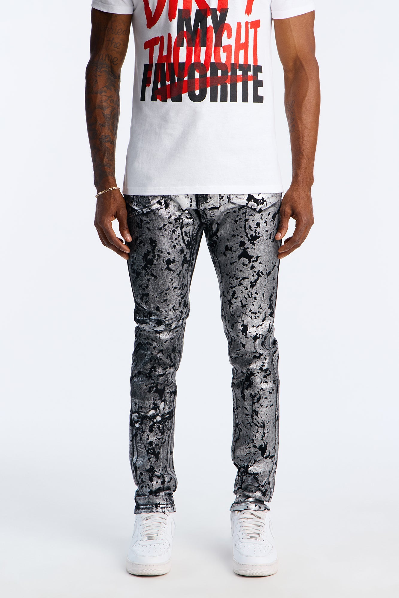 Stacked Skinny Chrome Dripped Jean - Black/combo