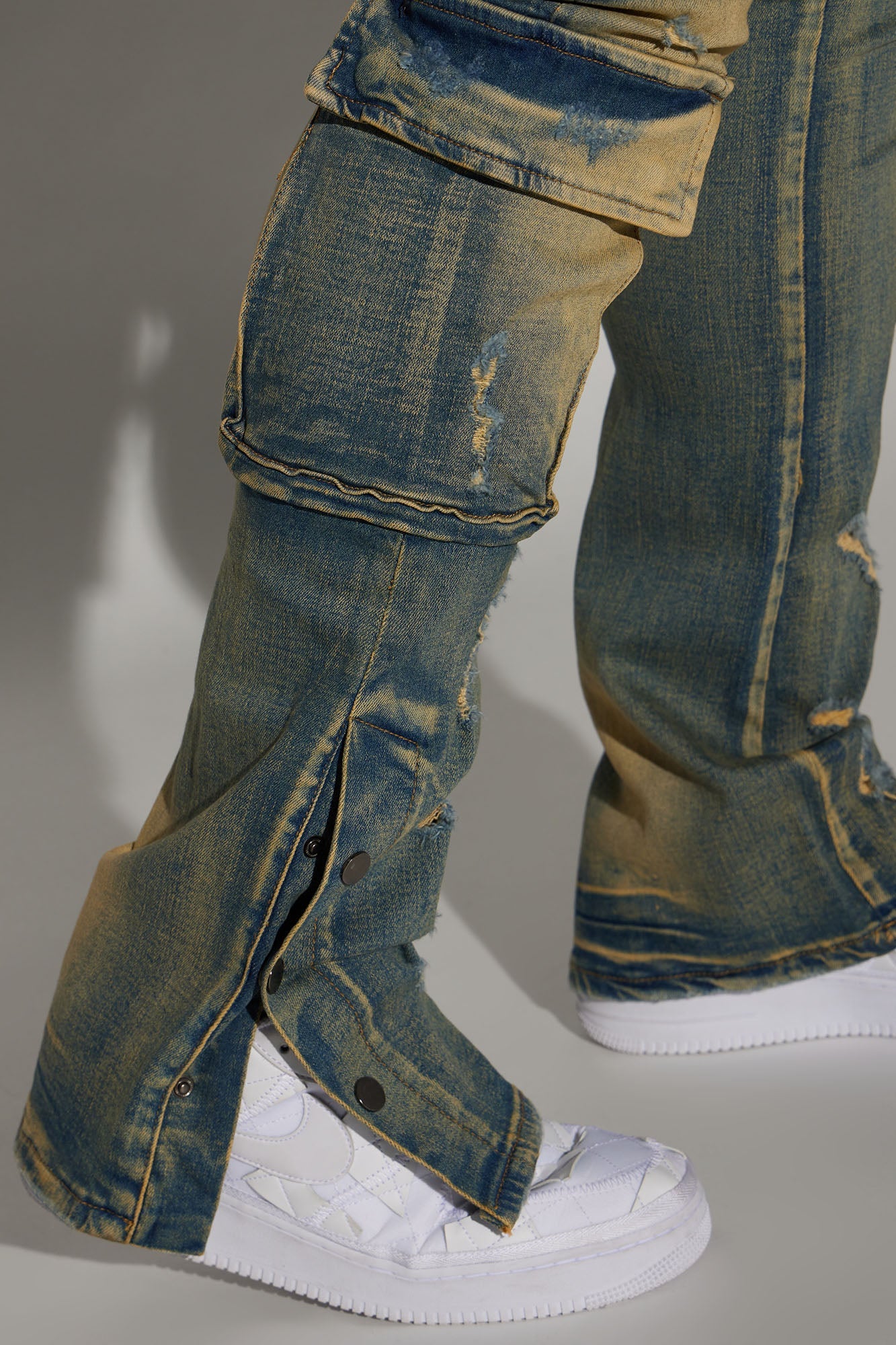 On The Set Stacked Skinny Snap Flare Jeans - Vintage Wash