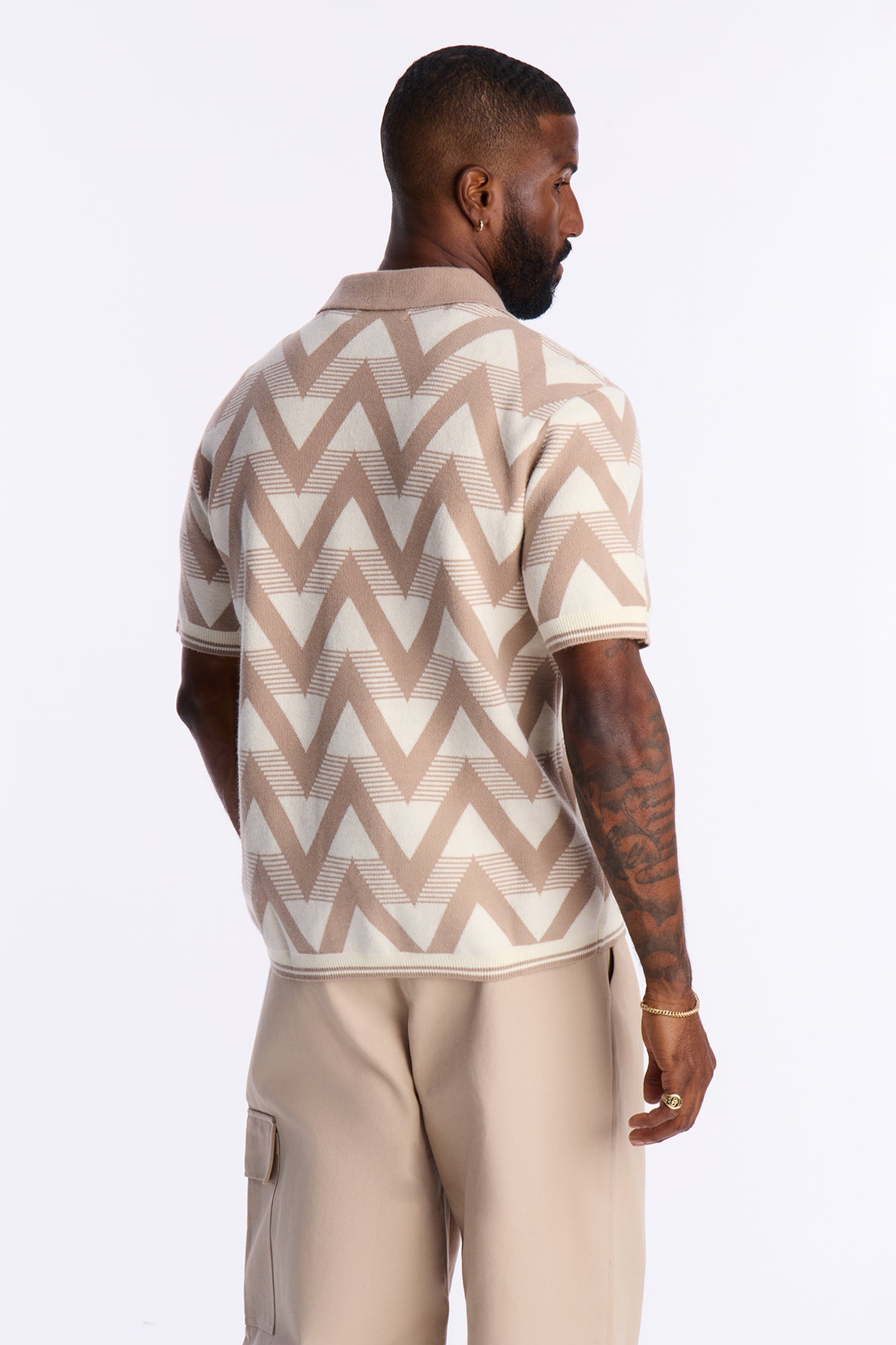 Charlie Johnny Collar Knitted Polo - Taupe