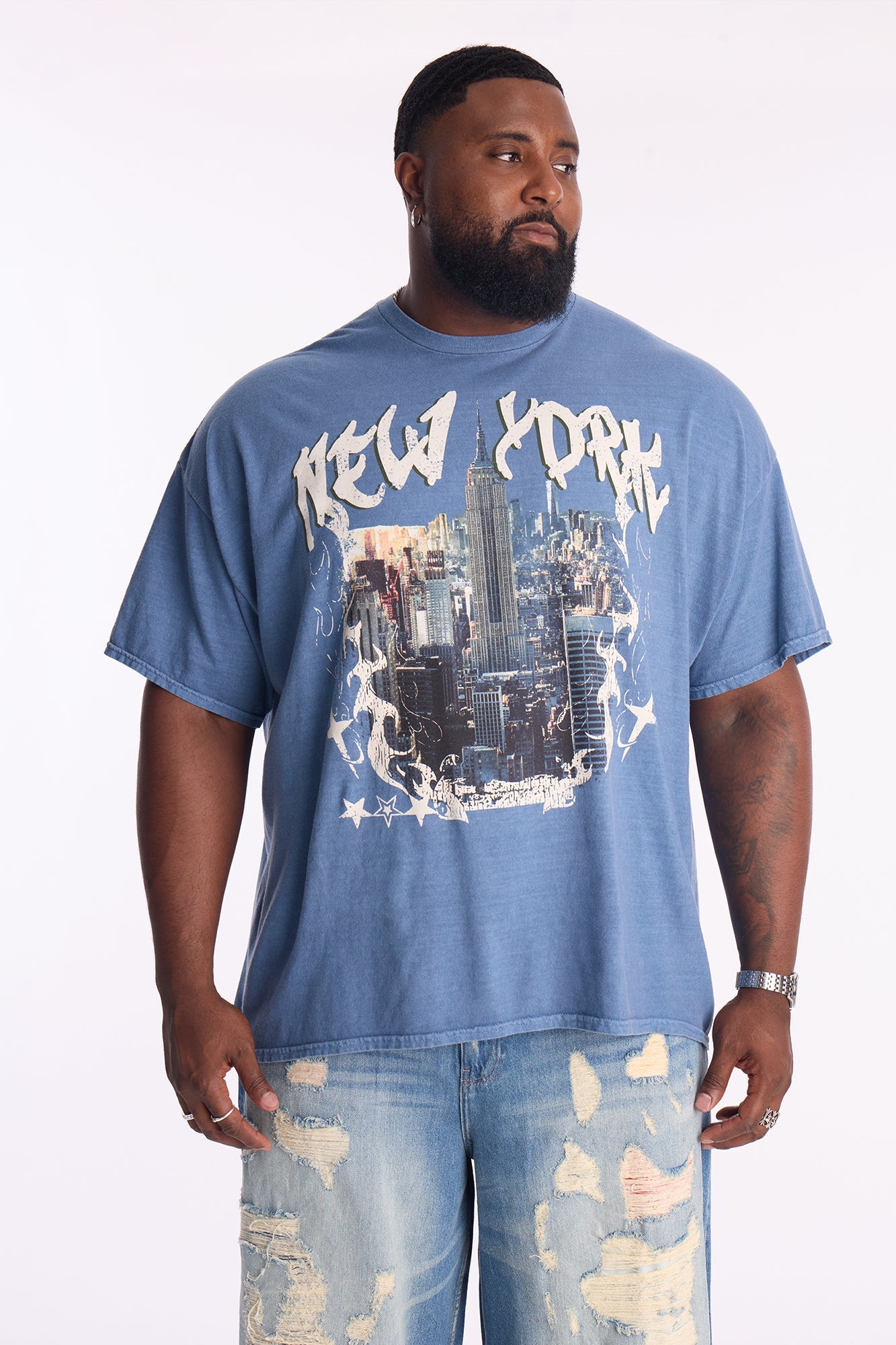 New York Skyscrapers Oversized Short Sleeve Tee - Indigo