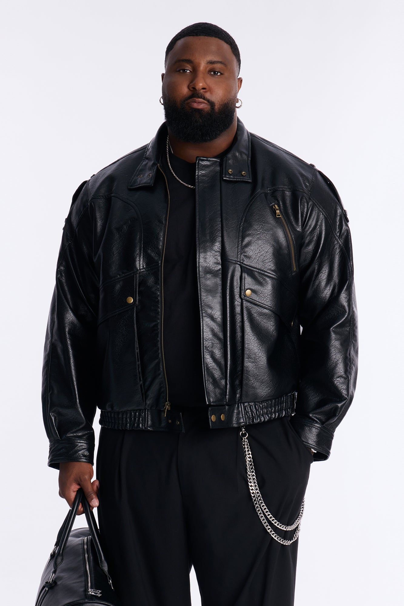 Cropped Elevated Moto Faux Leather Jacket - Black