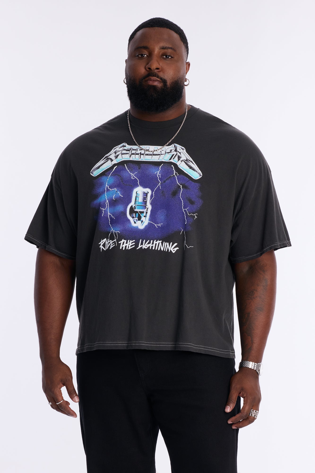 Metallica Ride The Lightning Boxy Short Sleeve Tee - Black