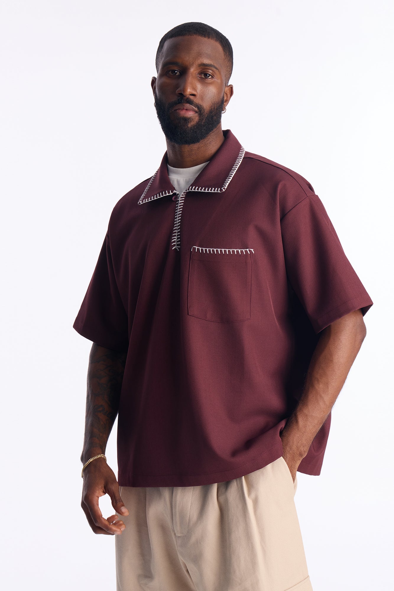 Hyde Stitch Polo - Burgundy