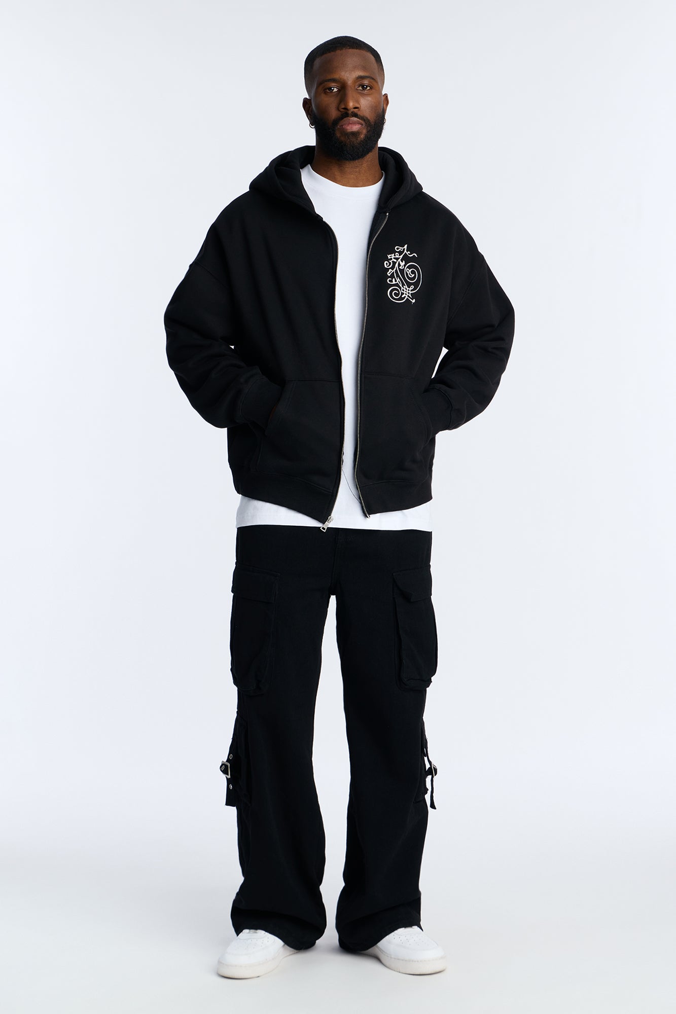 Angelic Tunes Oversized Heavyweight Zip Up Hoodie - Black