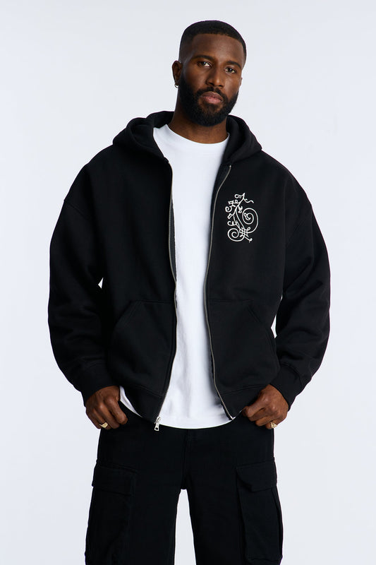 Angelic Tunes Oversized Heavyweight Zip Up Hoodie - Black