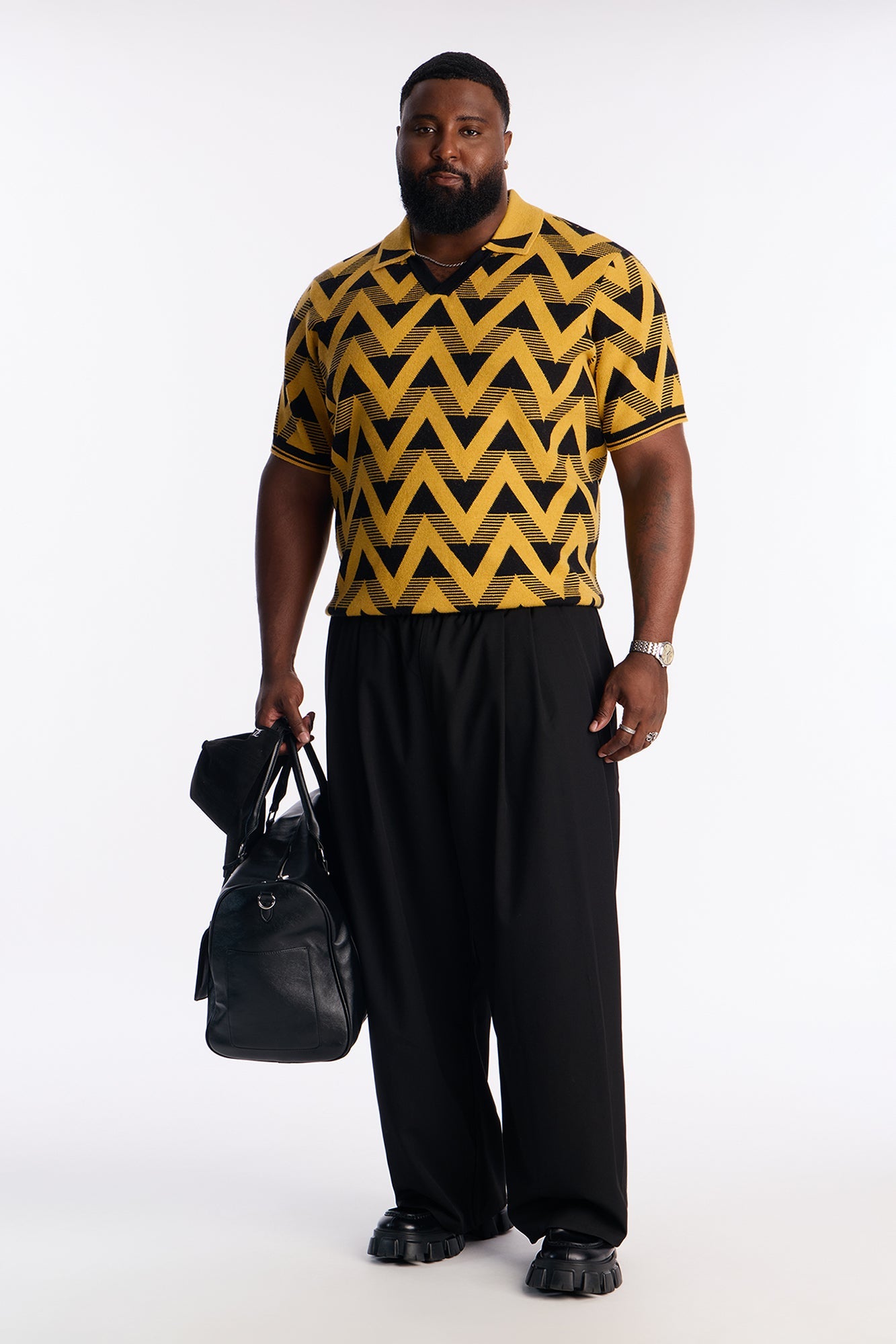 Charlie Johnny Collar Knitted Polo - Yellow/combo