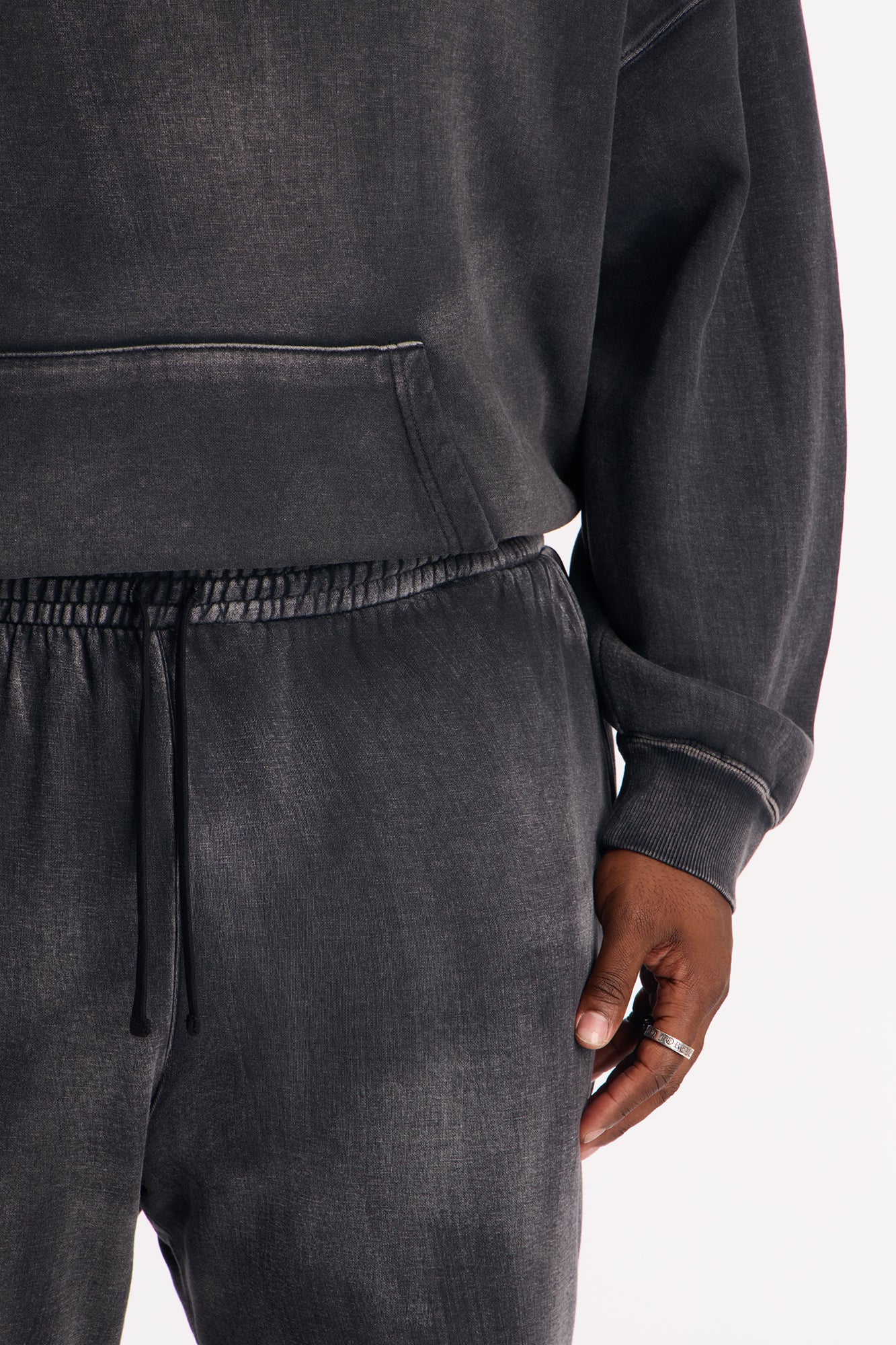 Acid Wash Heavyweight Slim Flare Sweatpants - Black