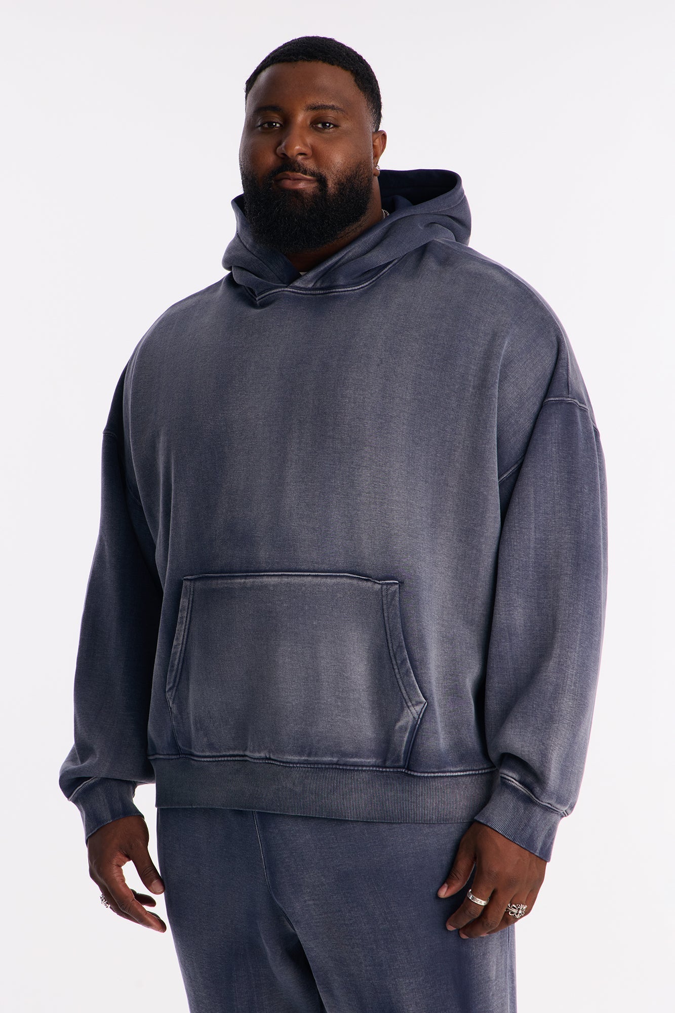 Acid Wash Oversized Heavyweight Hoodie - Navy