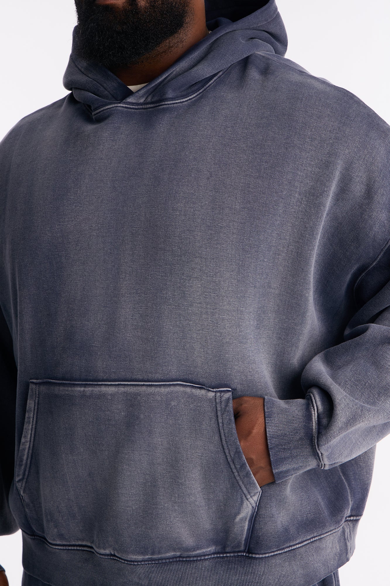Acid Wash Oversized Heavyweight Hoodie - Navy