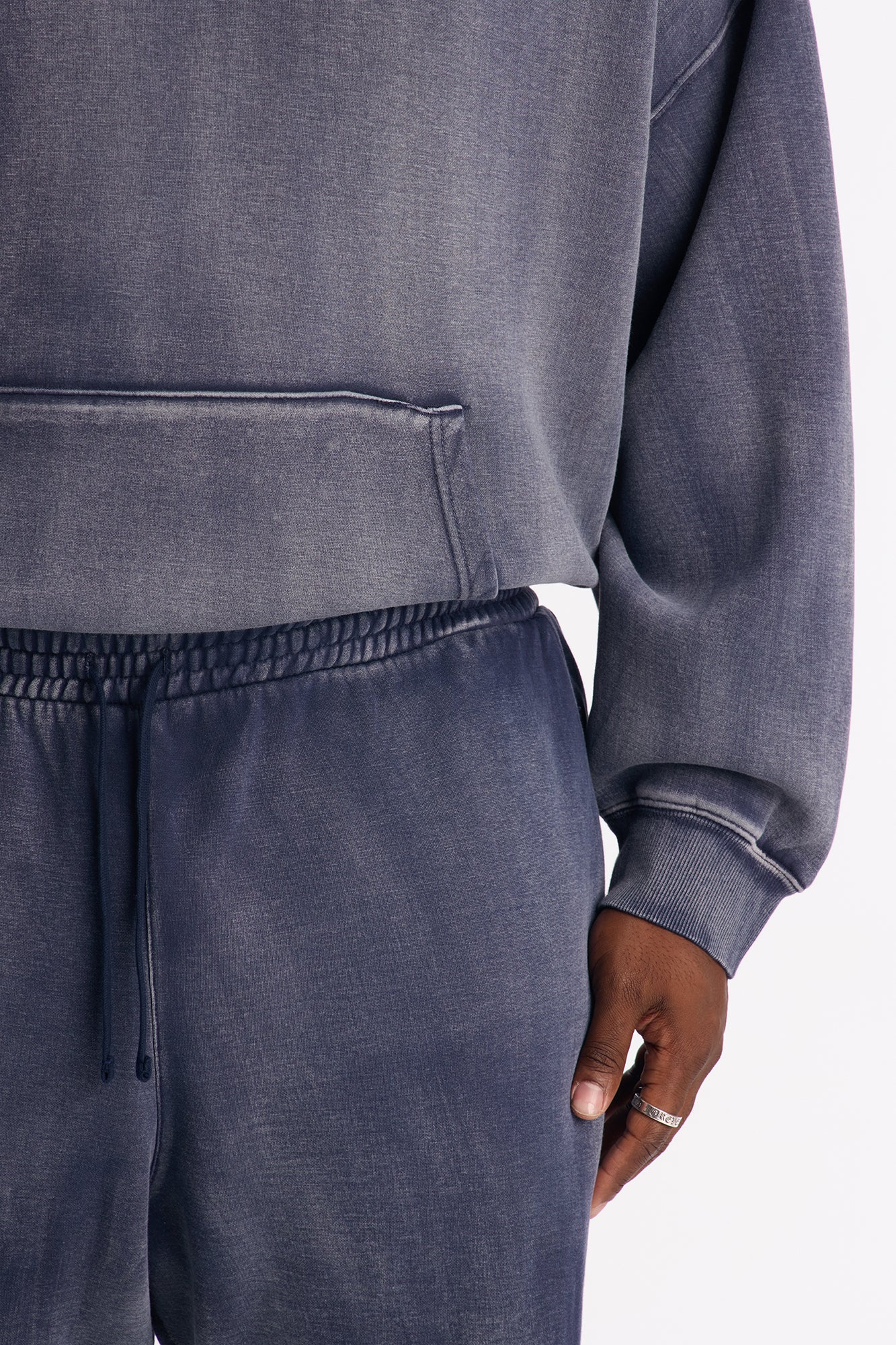 Acid Wash Heavyweight Slim Flare Sweatpants - Navy