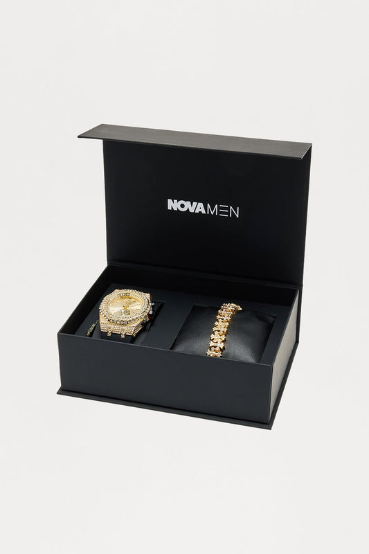 Iced 2 Piece Boxed Jewelry Set - Gold