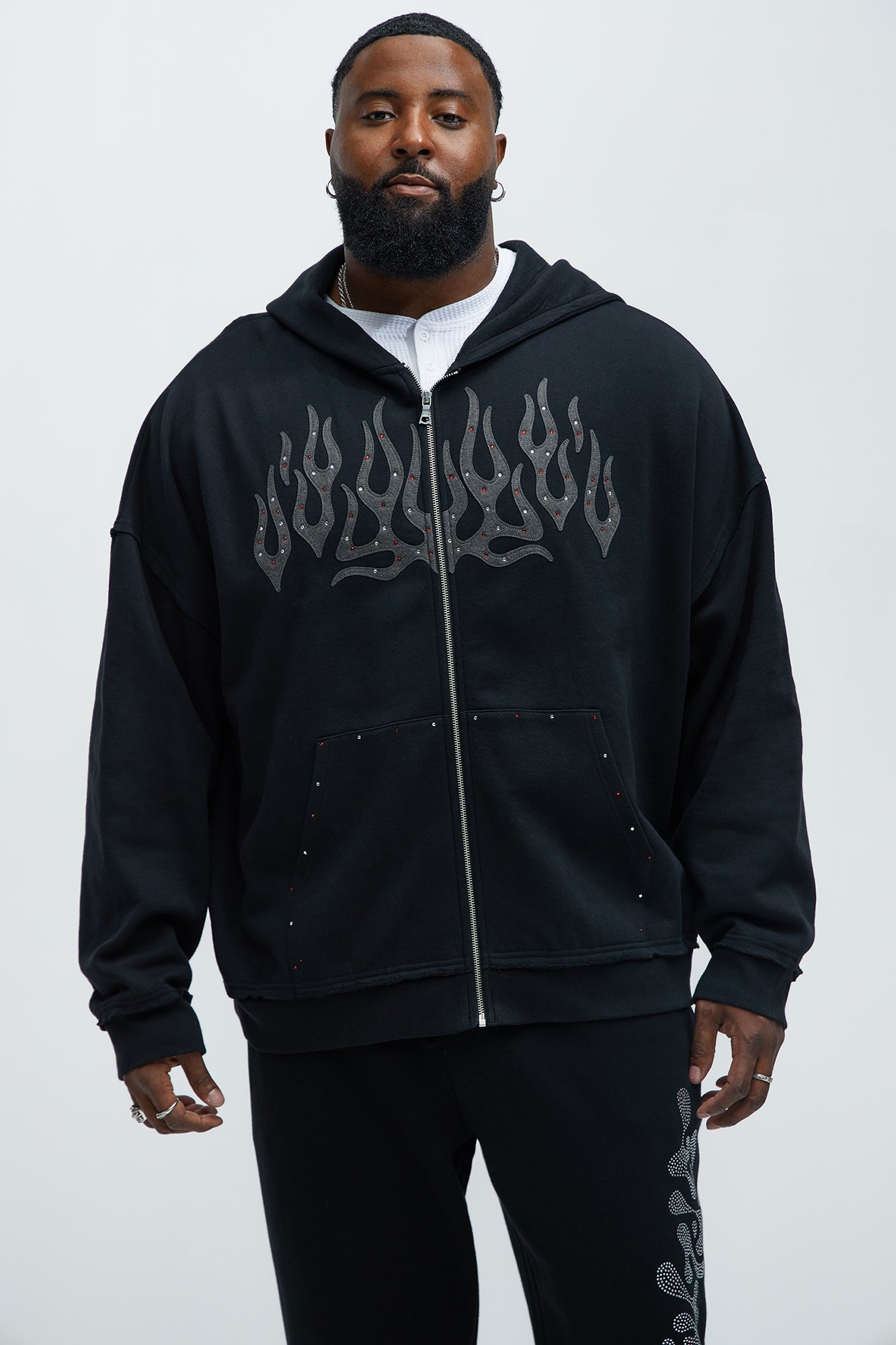 Tyson Bling Oversized Zip Hoodie - Black
