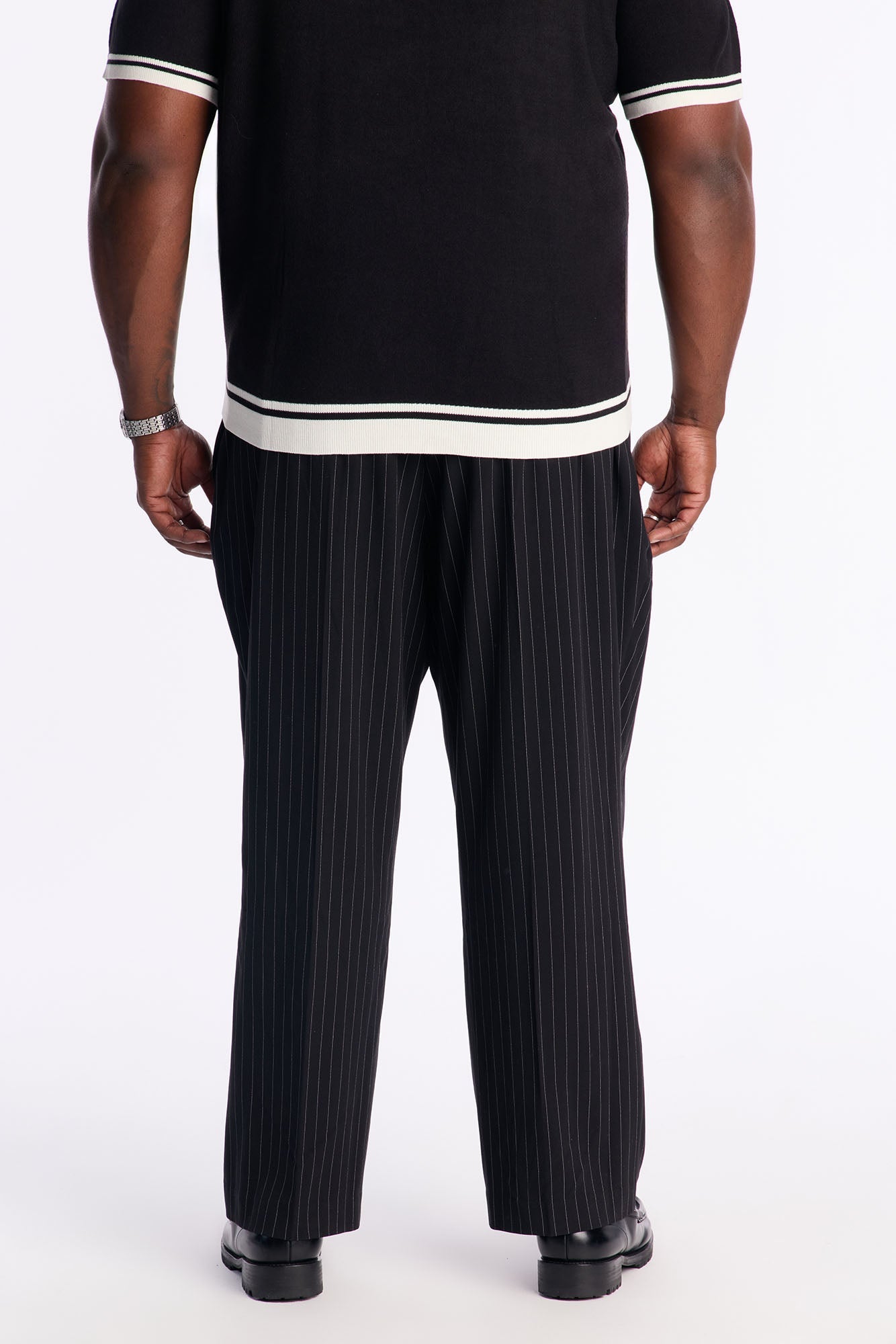 Straight Harlow Pinstripe Drawstring Pant - Black