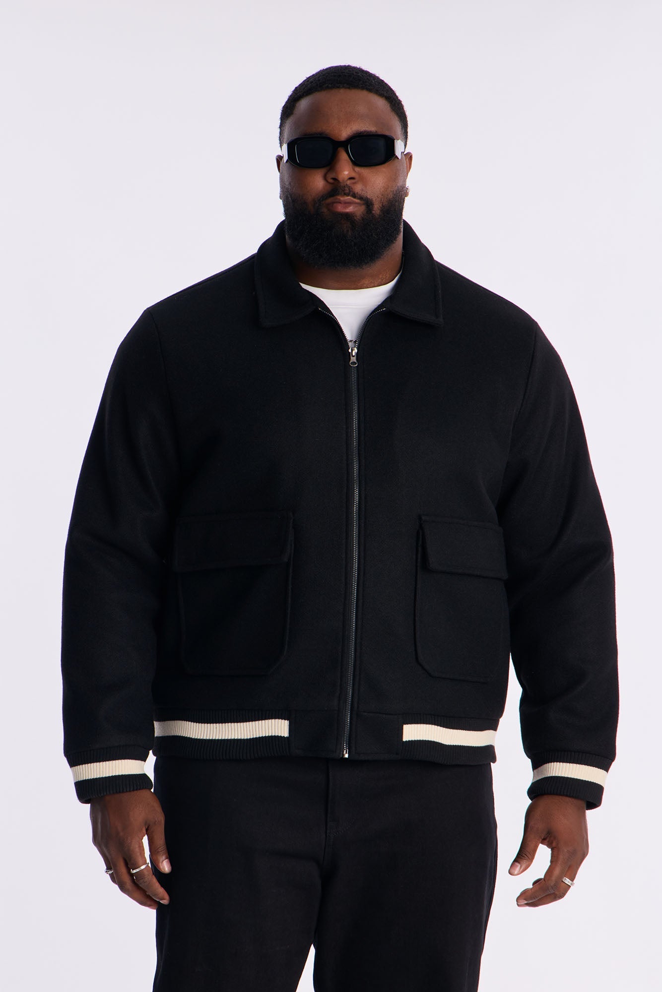 Retro Rib Wool Varsity Jacket - Black