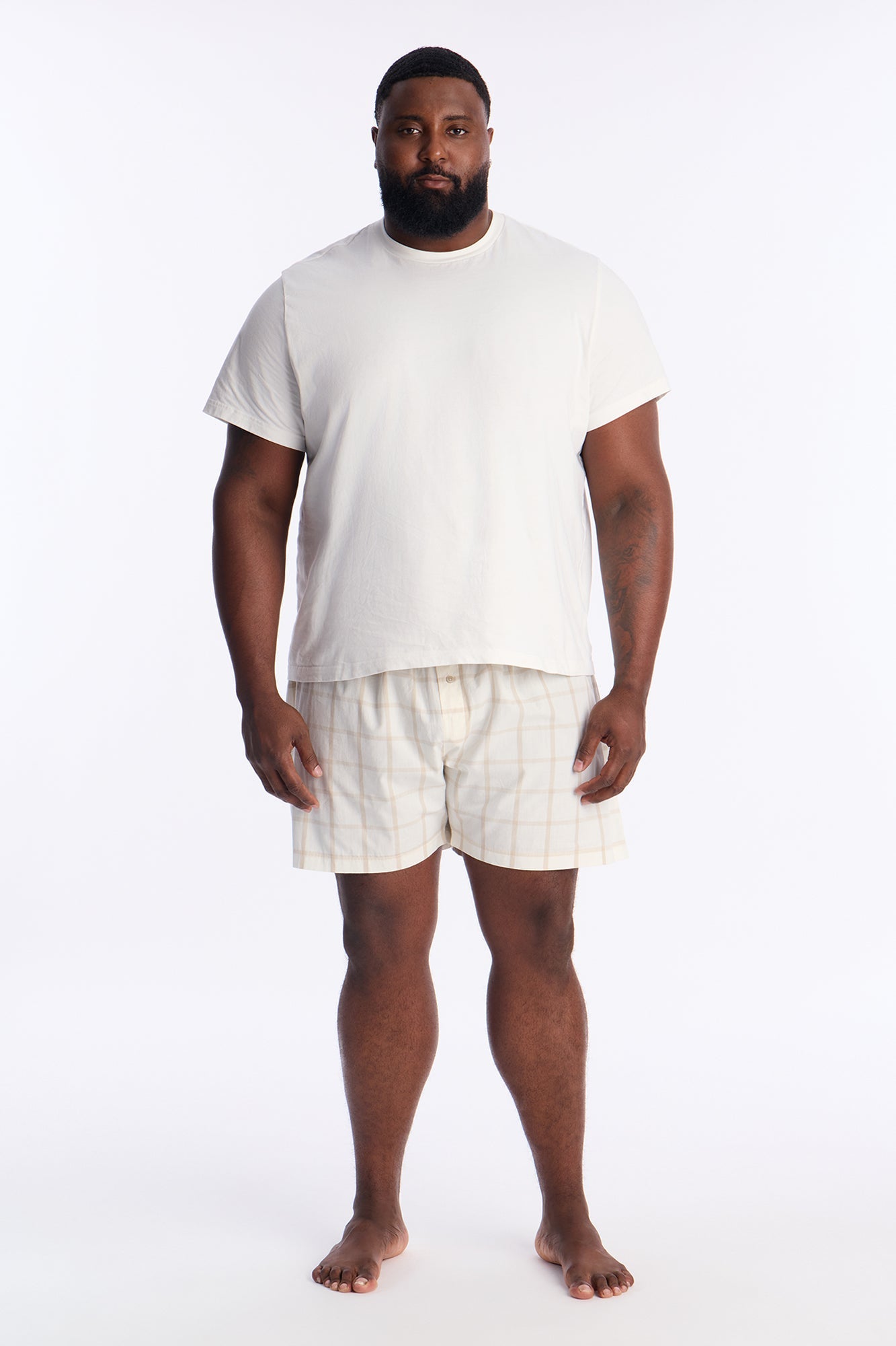Subtle Plaid Cotton Boxer - Beige