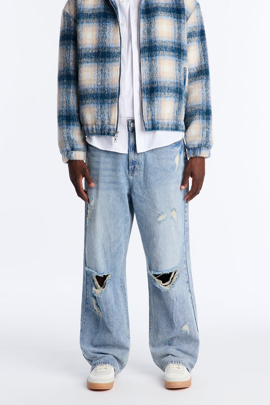 Baggy On The Grind Destroyed Jean - Light Blue Wash