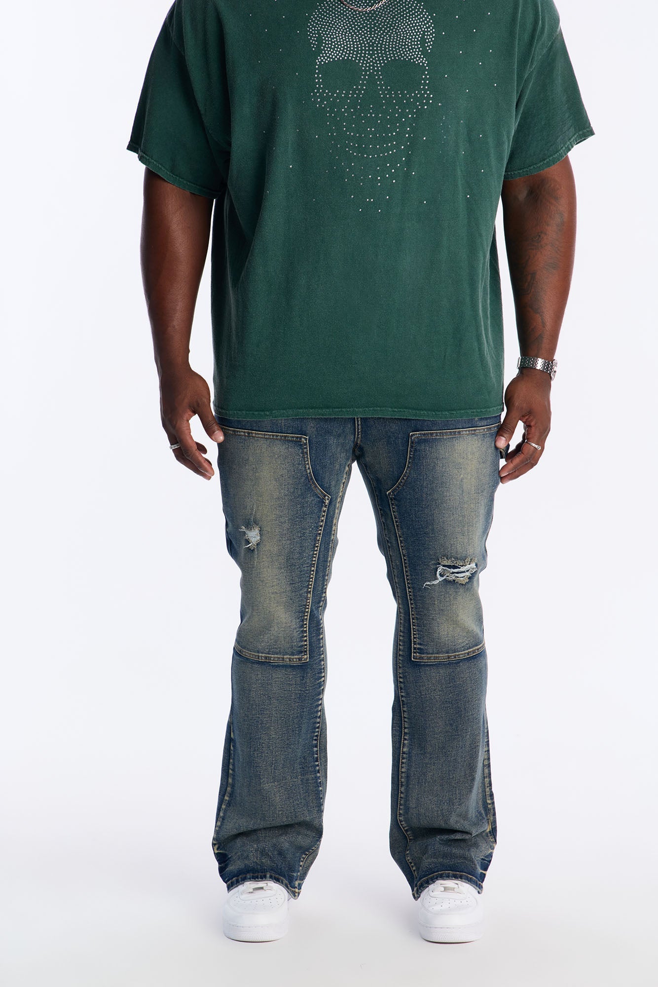 Stacked Skinny Flare Up To Me Carpenter Distressed Jean - Medium Wash