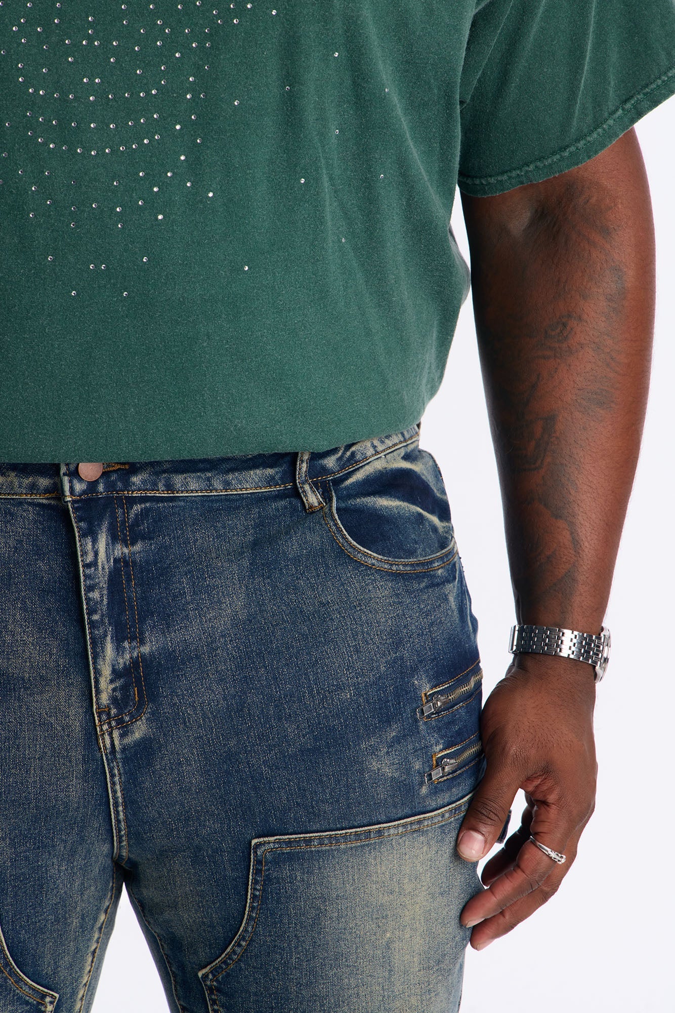 Stacked Skinny Flare Up To Me Carpenter Distressed Jean - Medium Wash