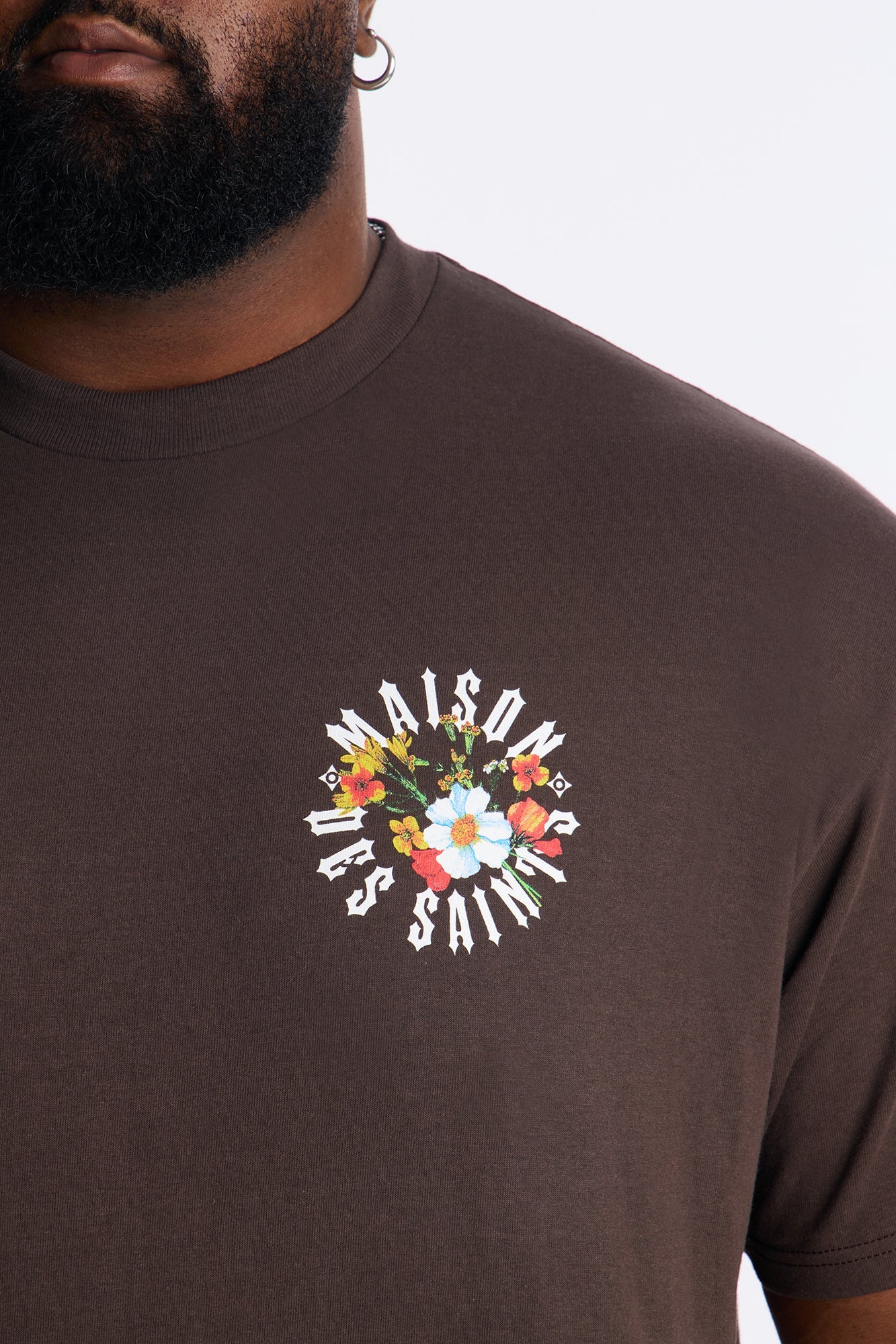 Maison Flower Print Short Sleeve Tee - Brown