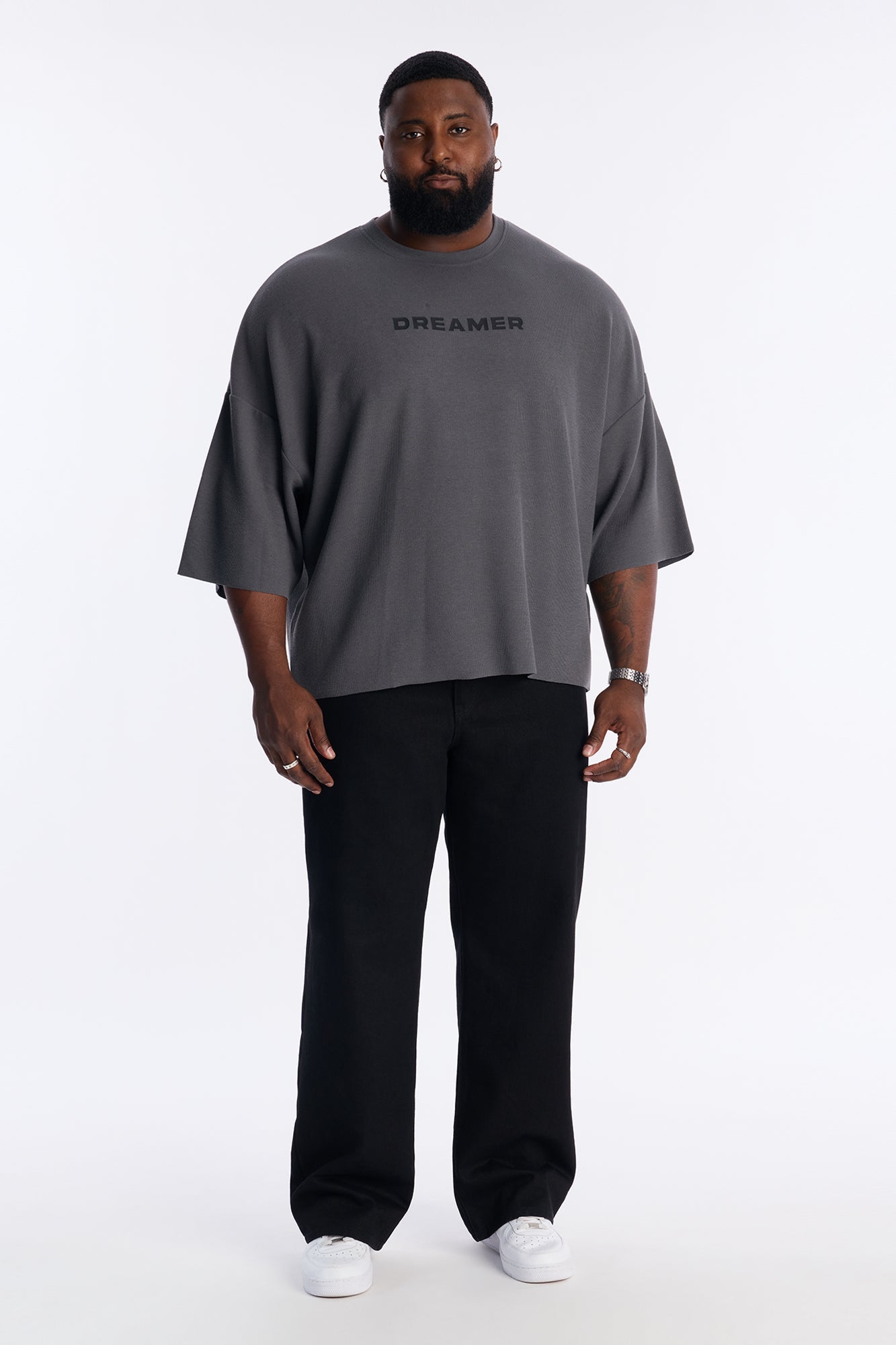 Relaxed Boxy Dreamer Knit Tee - Dark Grey