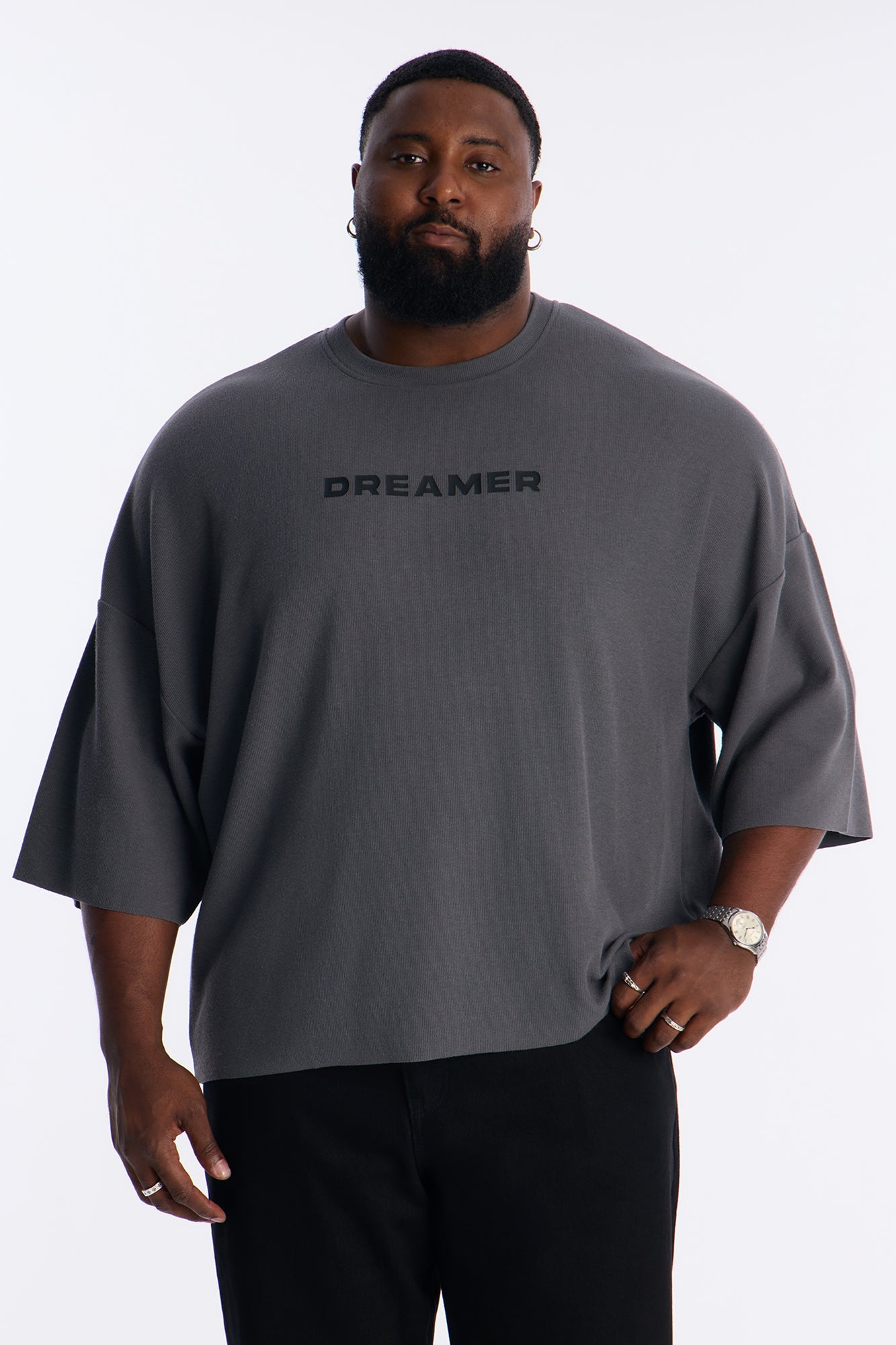 Relaxed Boxy Dreamer Knit Tee - Dark Grey