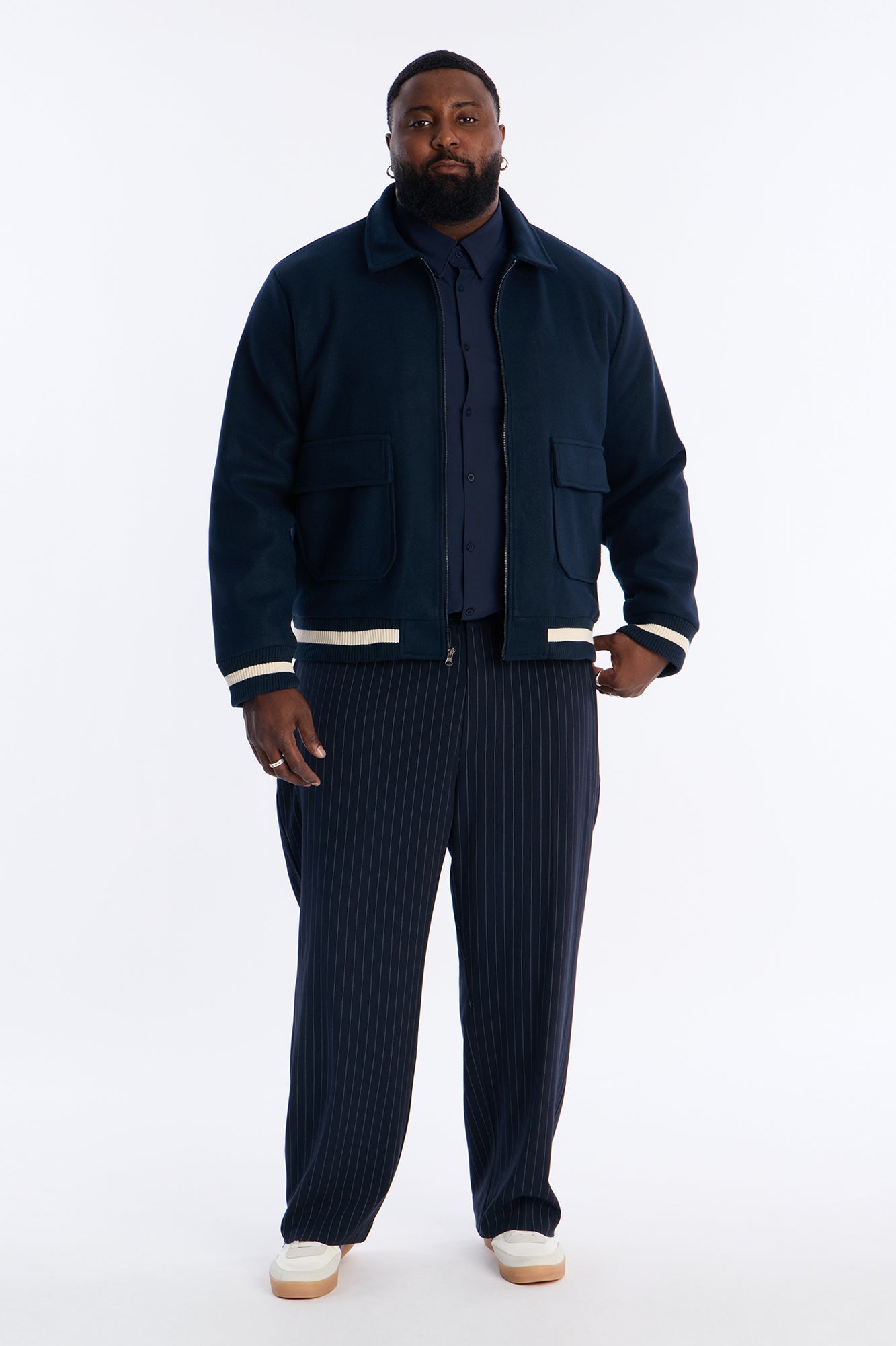 Straight Harlow Pinstripe Drawstring Pant - Navy