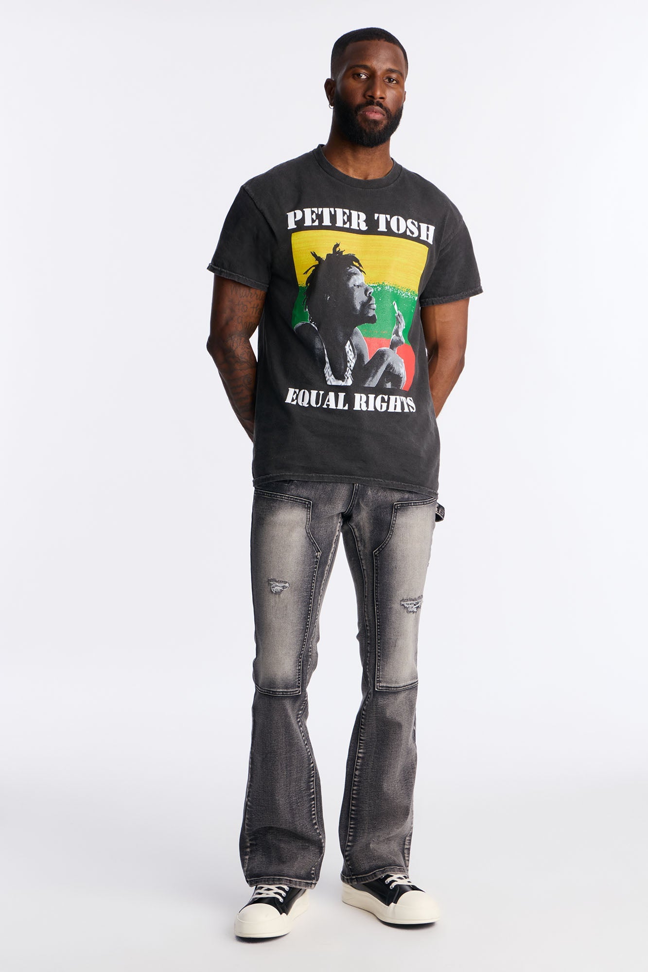 Stacked Skinny Flare Up To Me Carpenter Distressed Jean - Black Wash