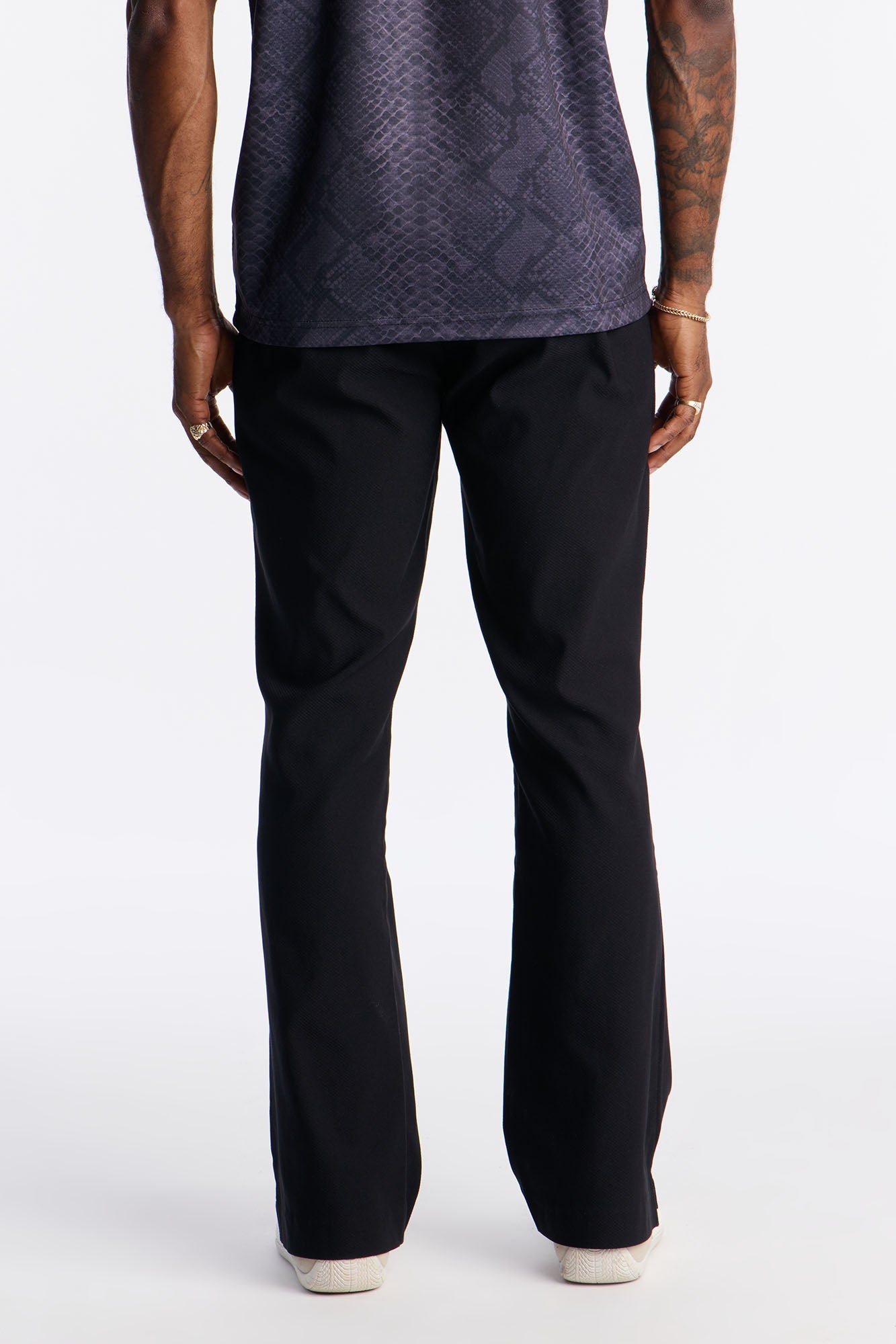 Slim Modern Gabardine Slit Flared Trouser - Black