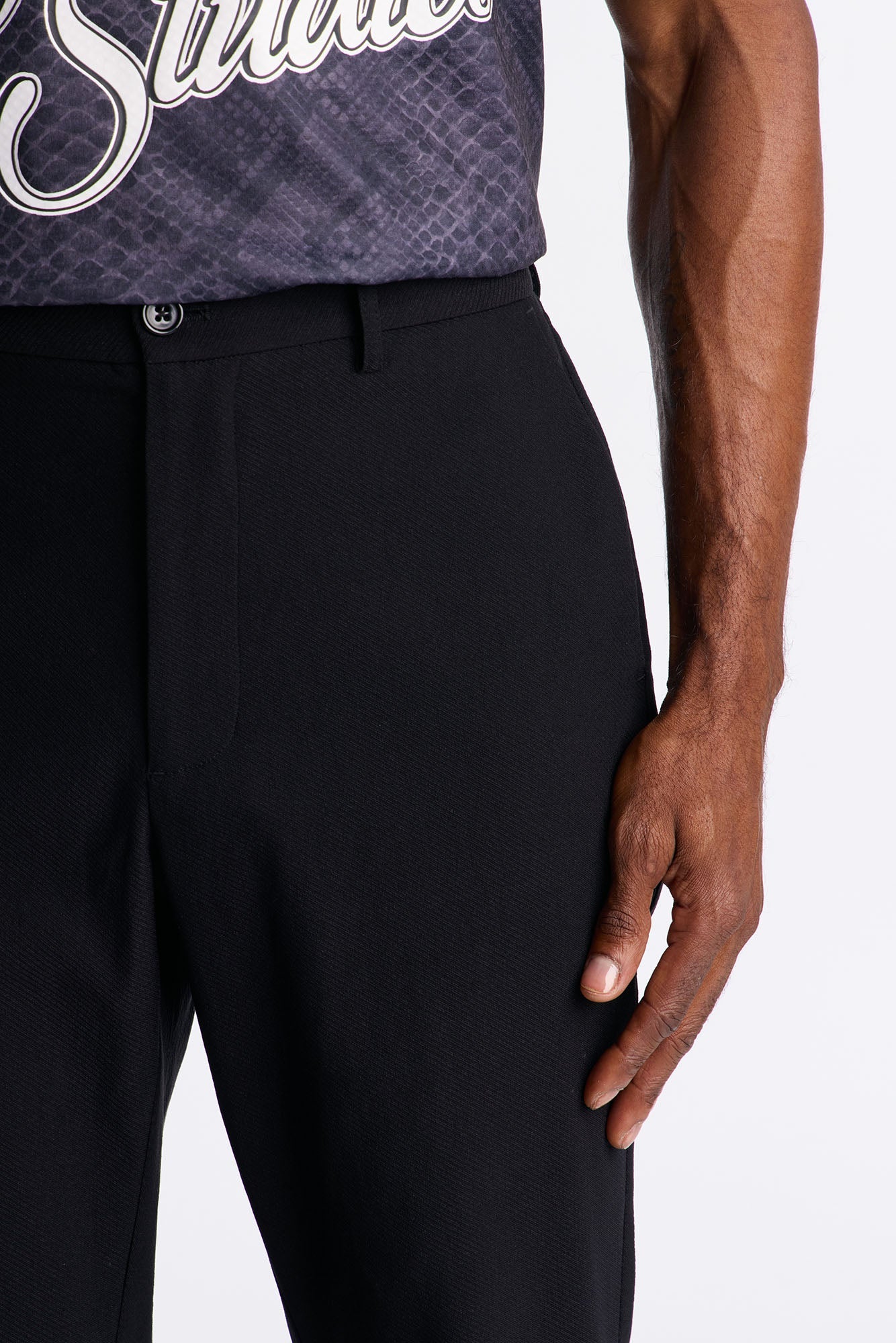 Slim Modern Gabardine Slit Flared Trouser - Black