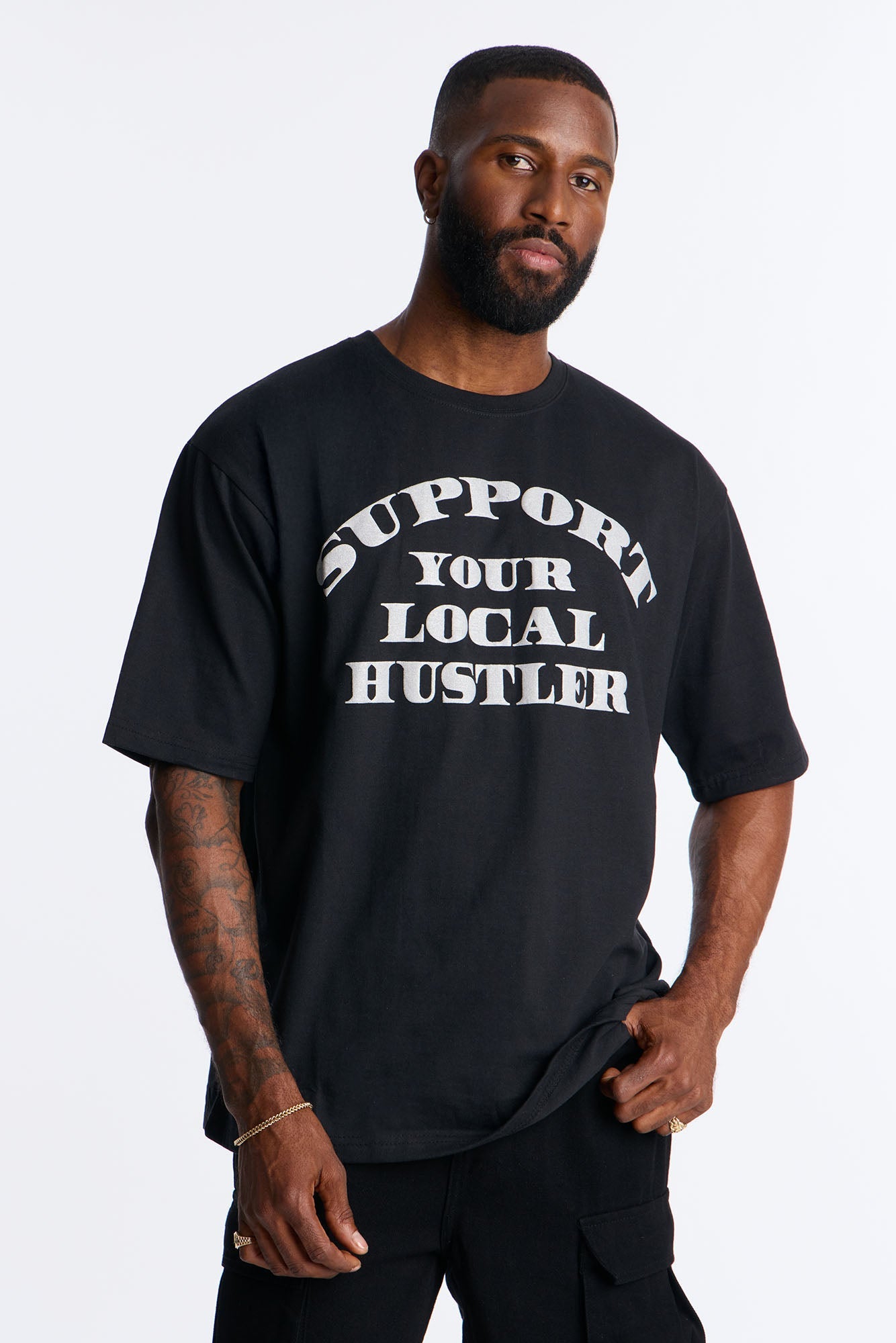 Support Your Local Hustler Oversized Short Sleeve Tee - Black